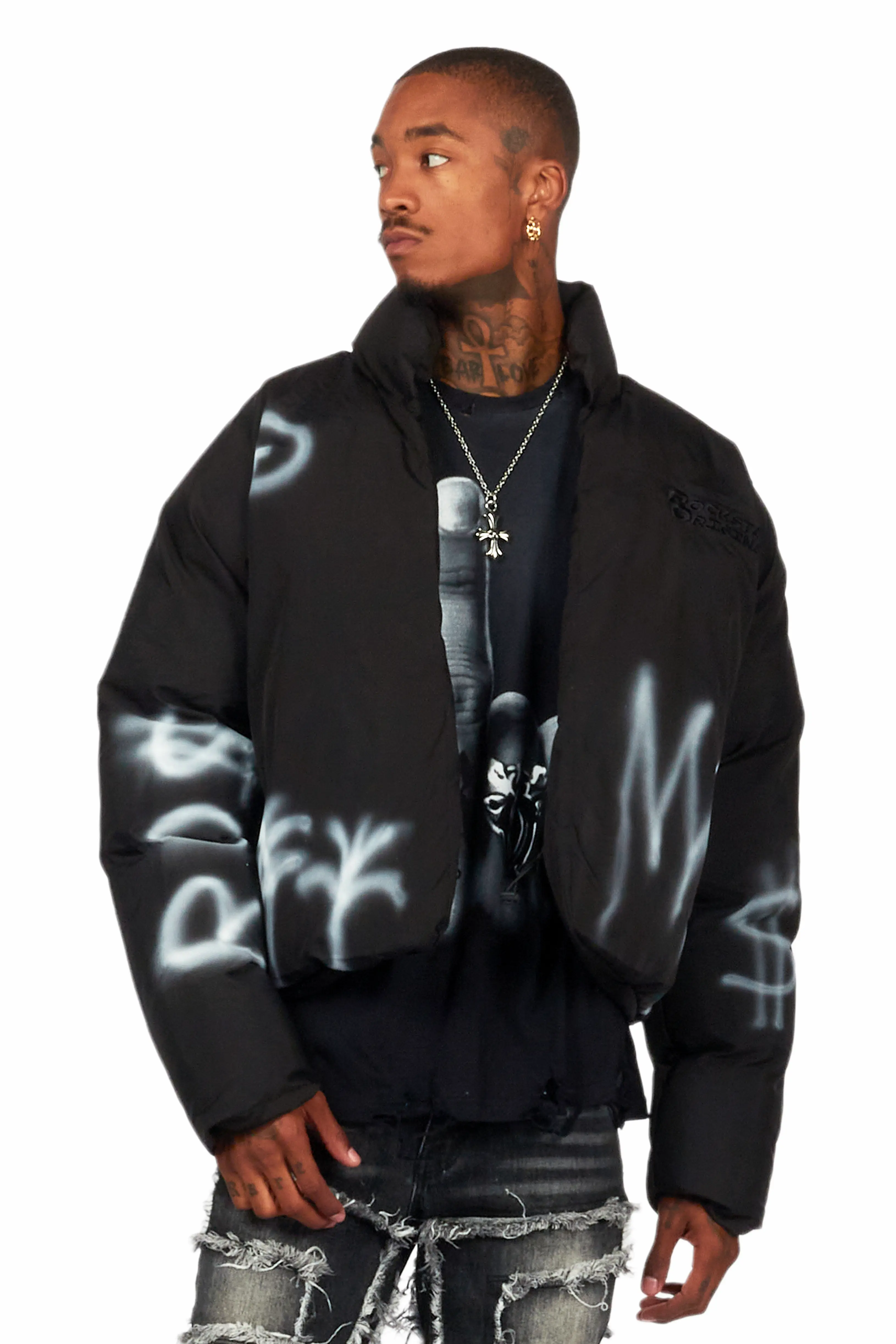 Uzziel Black Graphic Puffer Jacket - Image 2
