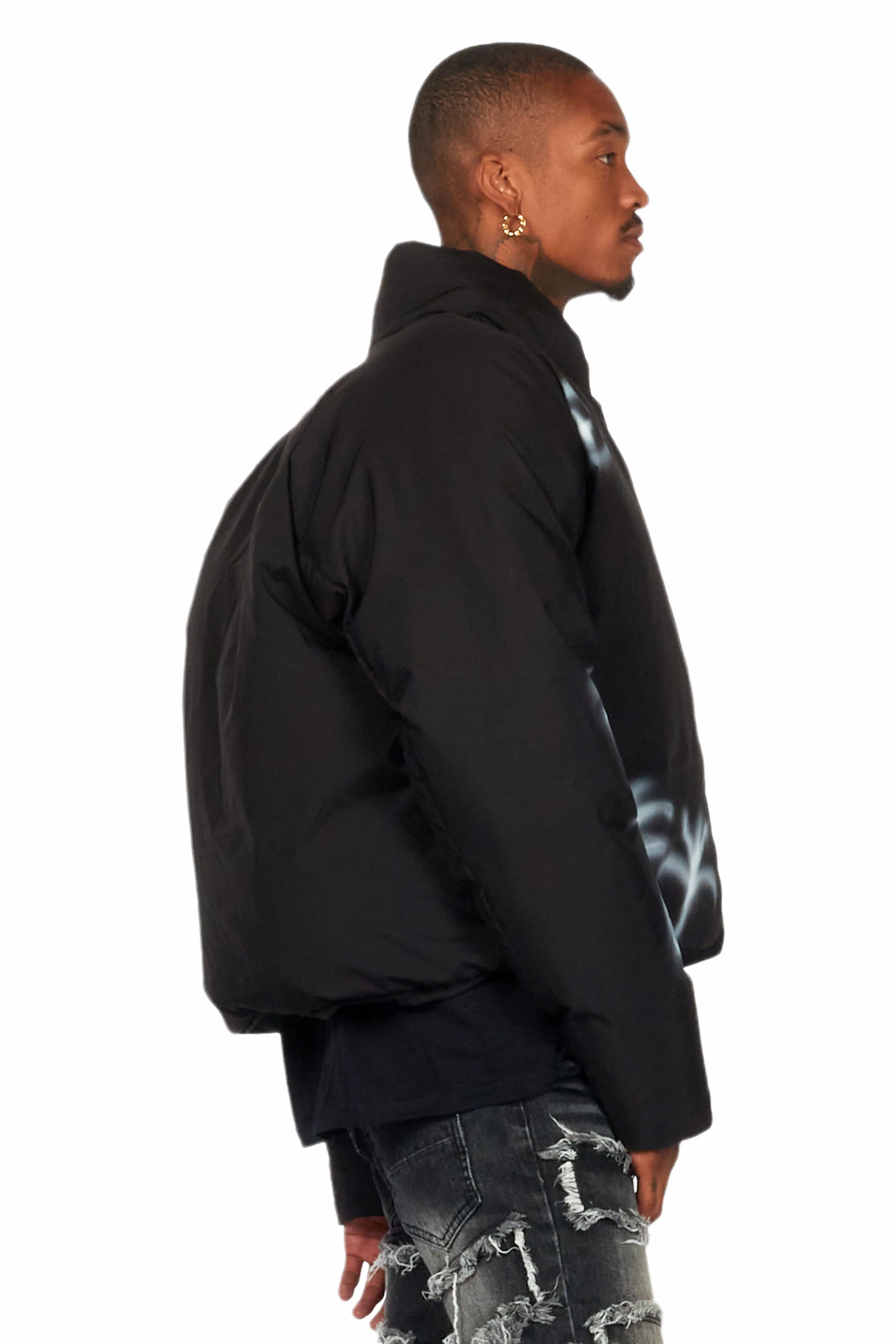 Uzziel Black Graphic Puffer Jacket - Image 3
