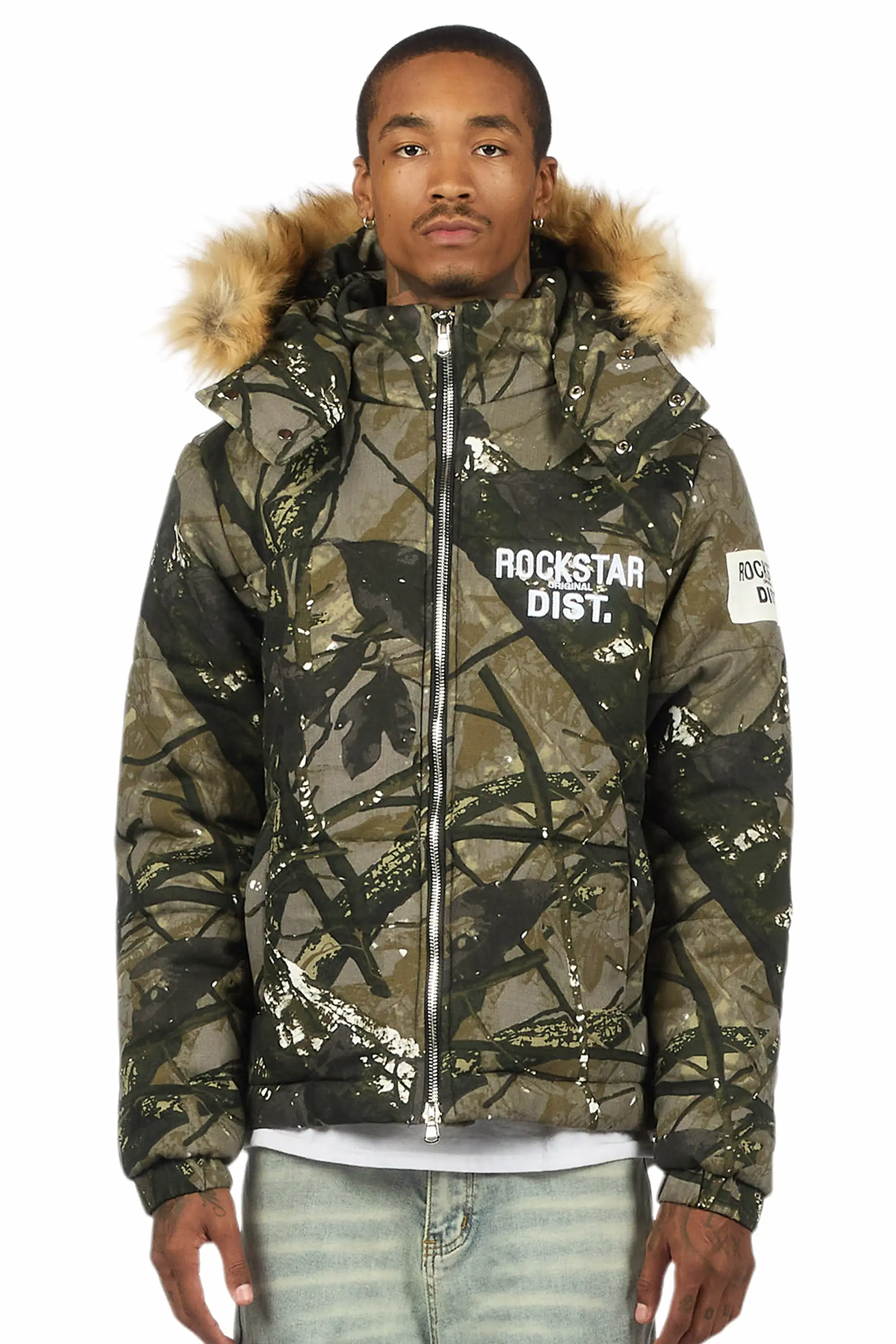 Bevis Camo Puffer Jacket With Faux Fur Hood - Image 7
