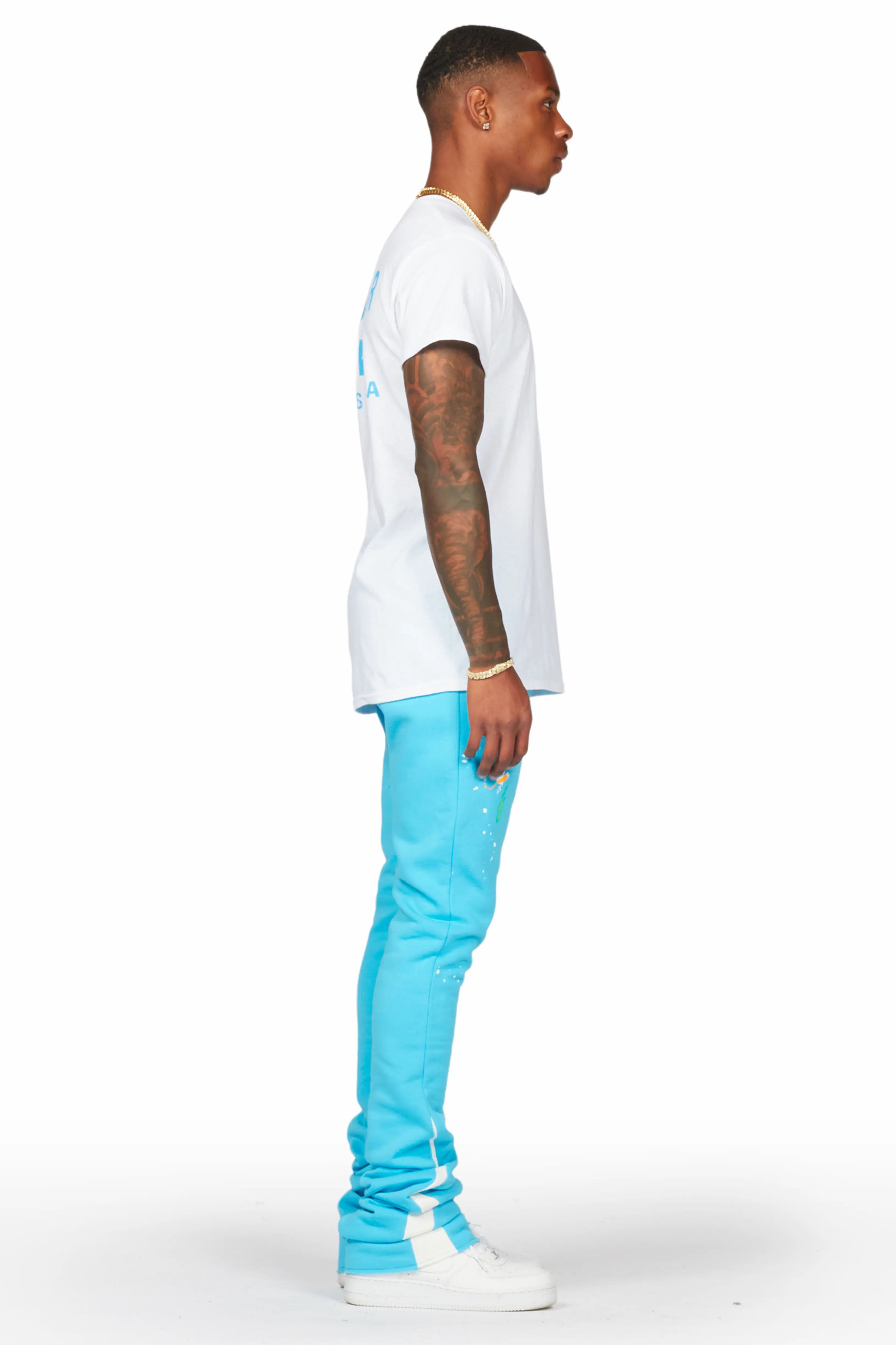 Taber Blue Super Stacked Flare Track Pant - Image 3