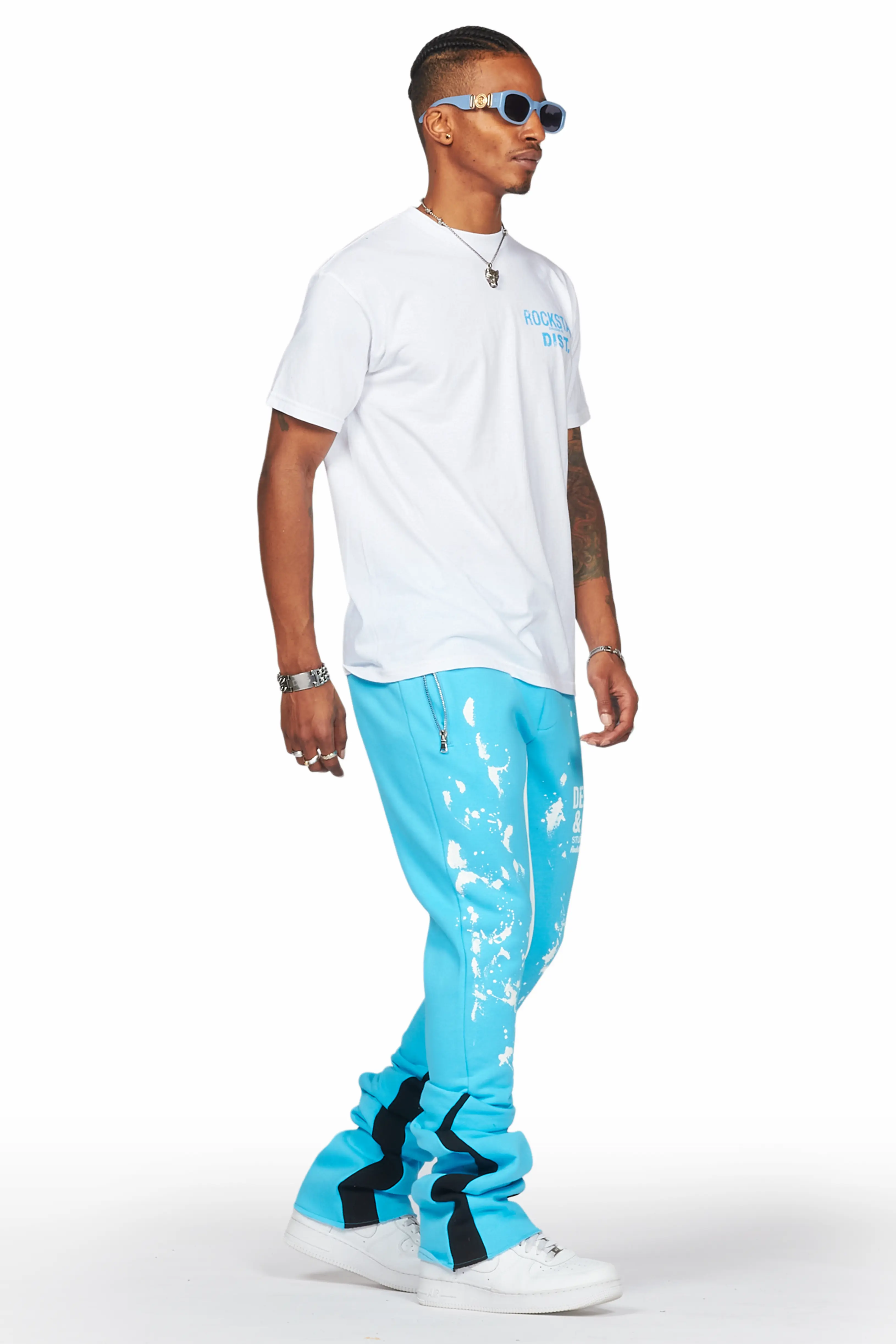Damone Blue Super Stacked Flare Track Pant - Image 6