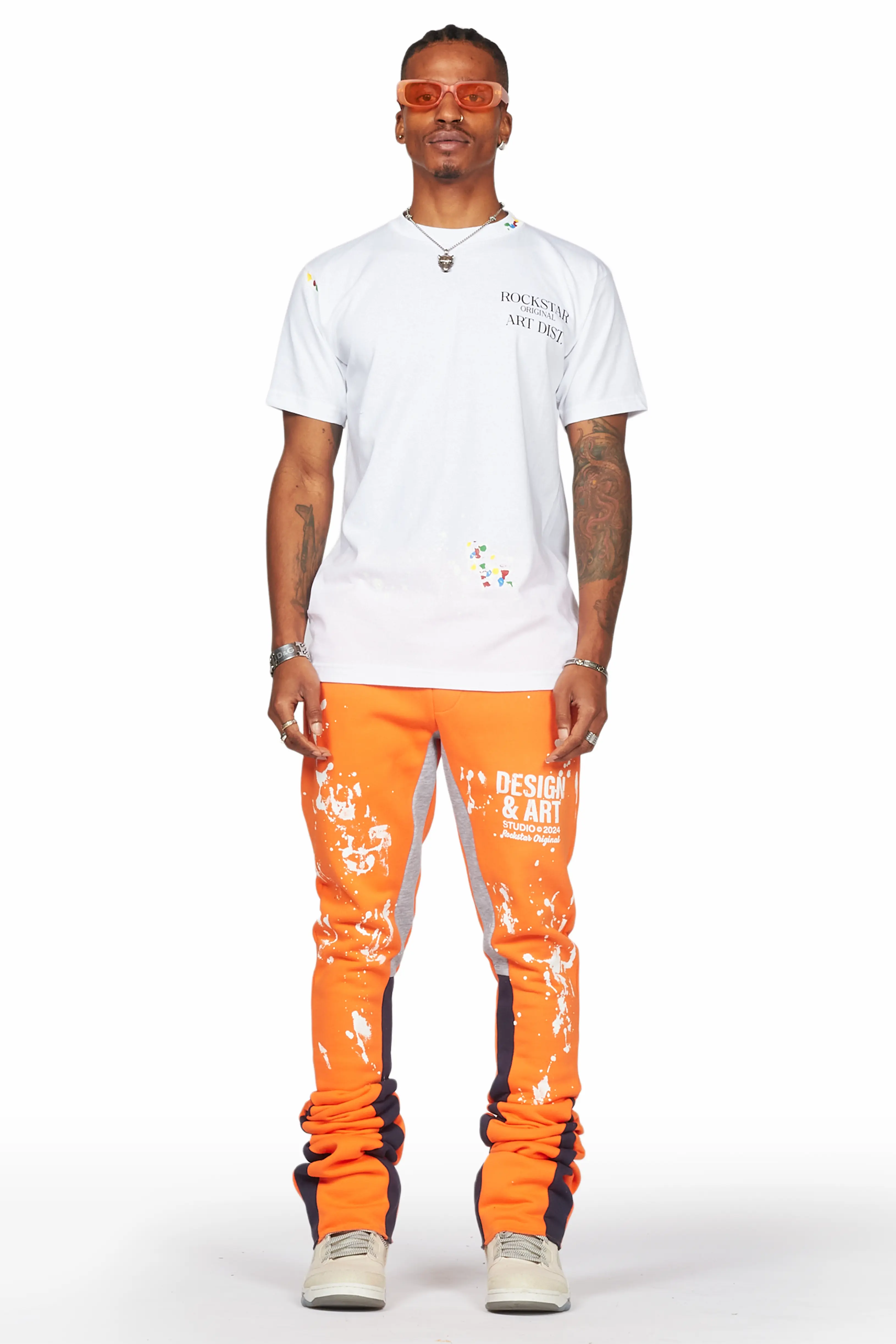 Damone Orange Super Stacked Flare Track Pant - Image 2