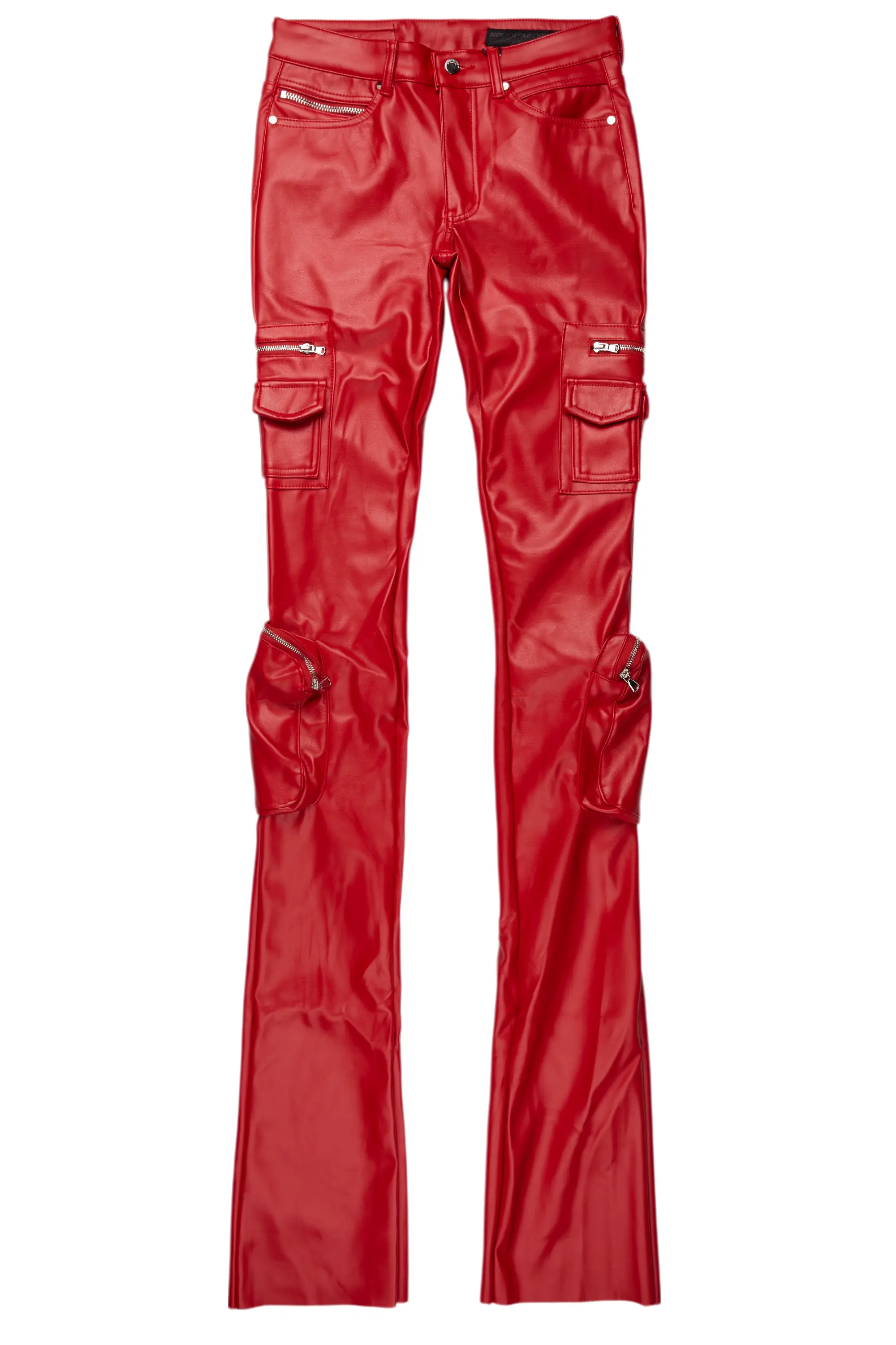 Sutton Red PU Super Stacked Flare Jean - Image 2