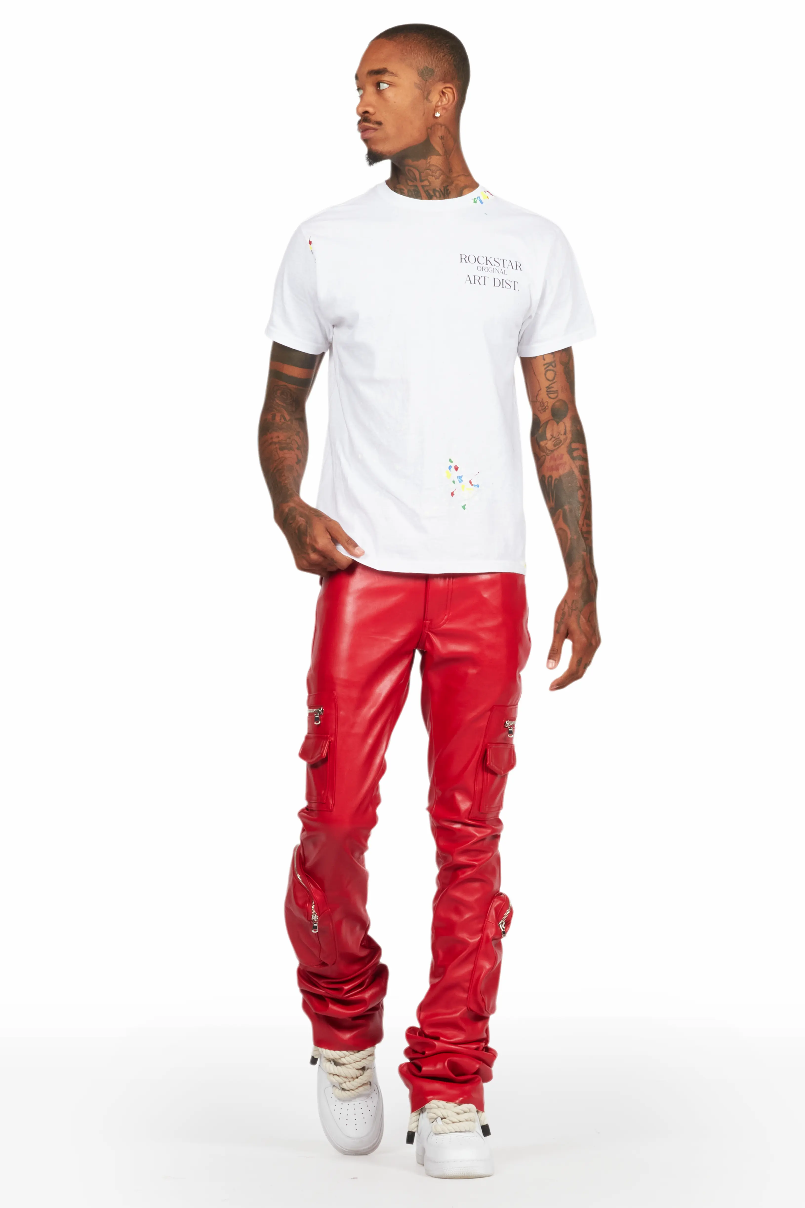 Sutton Red PU Super Stacked Flare Jean - Image 3
