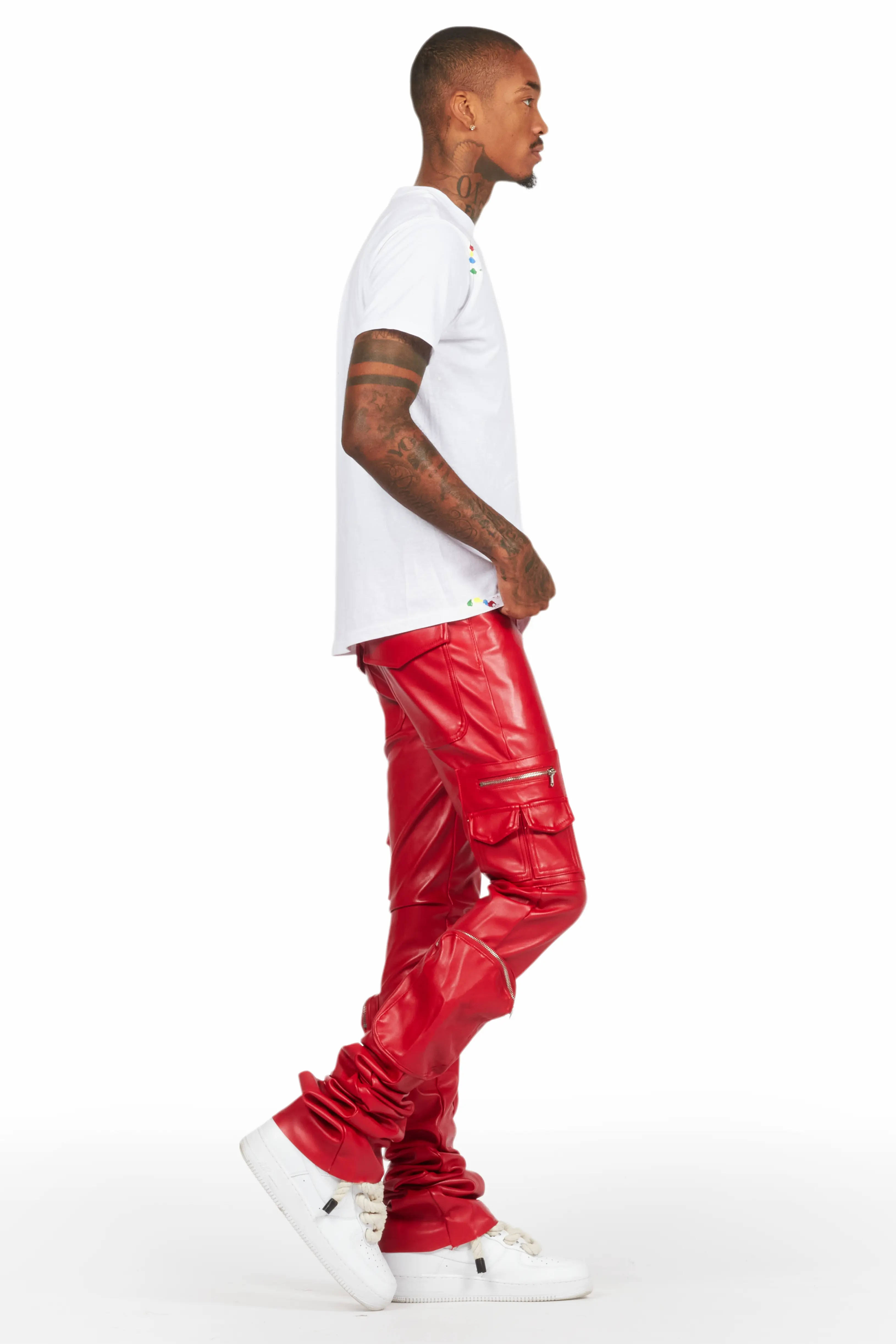 Sutton Red PU Super Stacked Flare Jean - Image 4