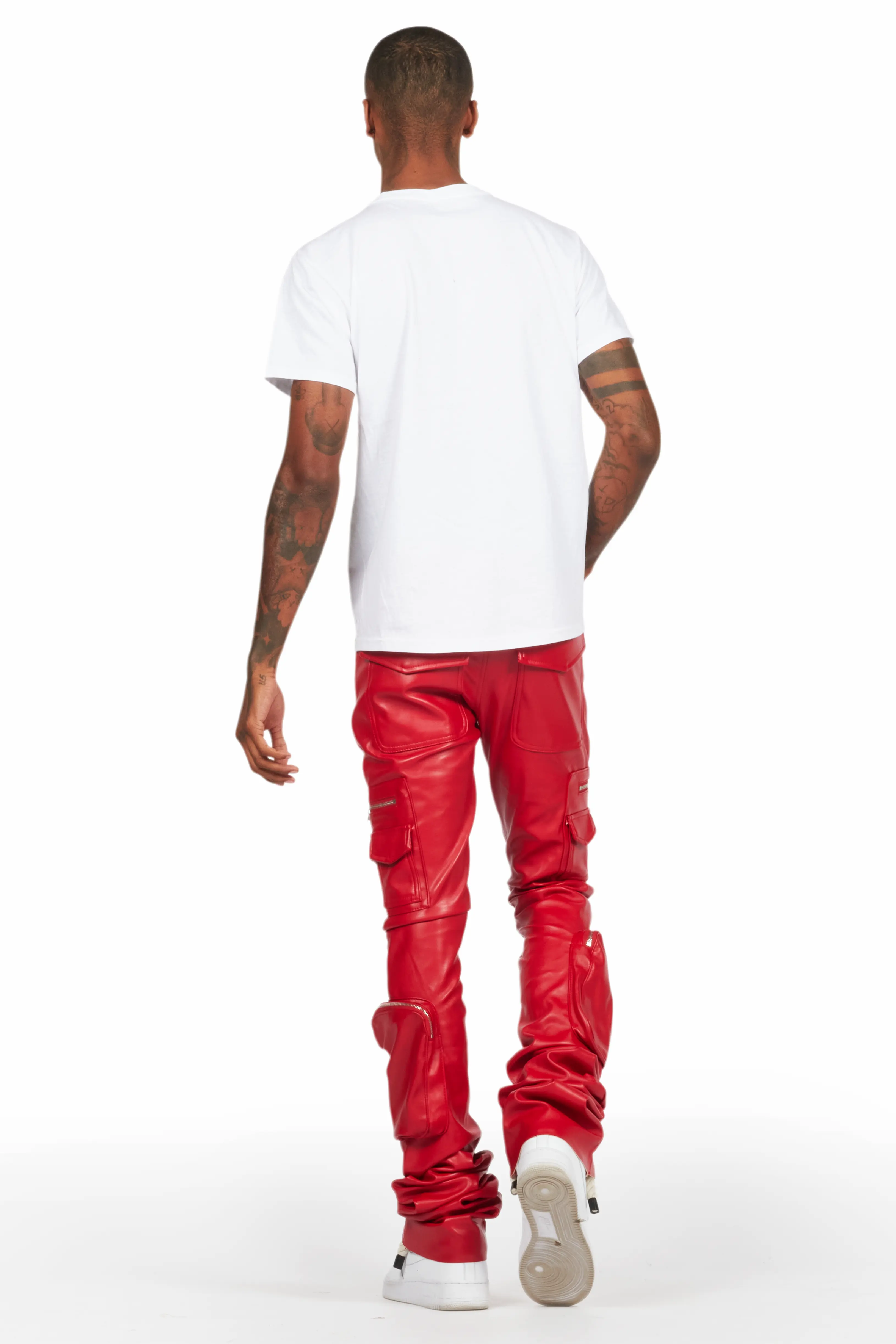 Sutton Red PU Super Stacked Flare Jean - Image 5