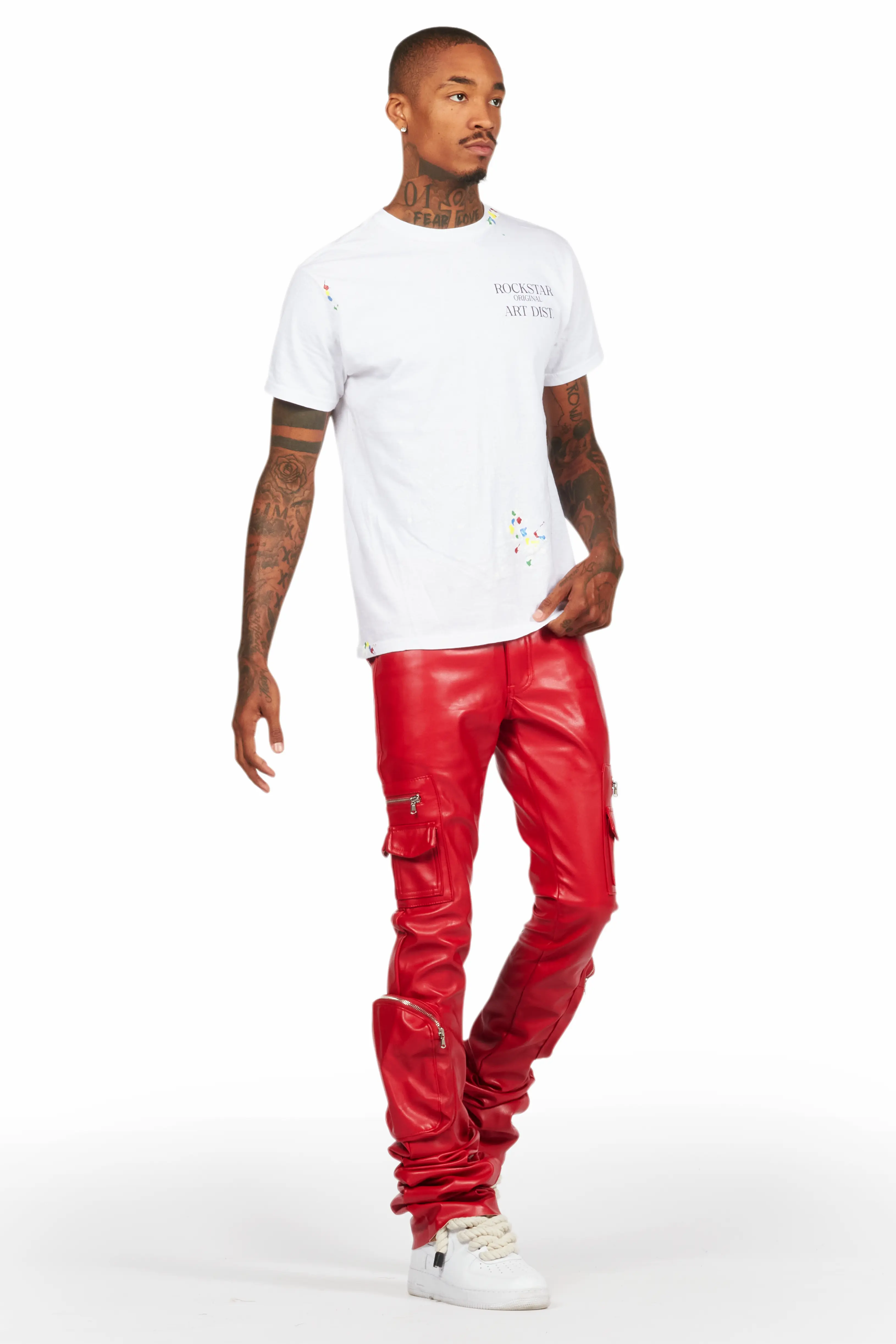 Sutton Red PU Super Stacked Flare Jean - Image 7