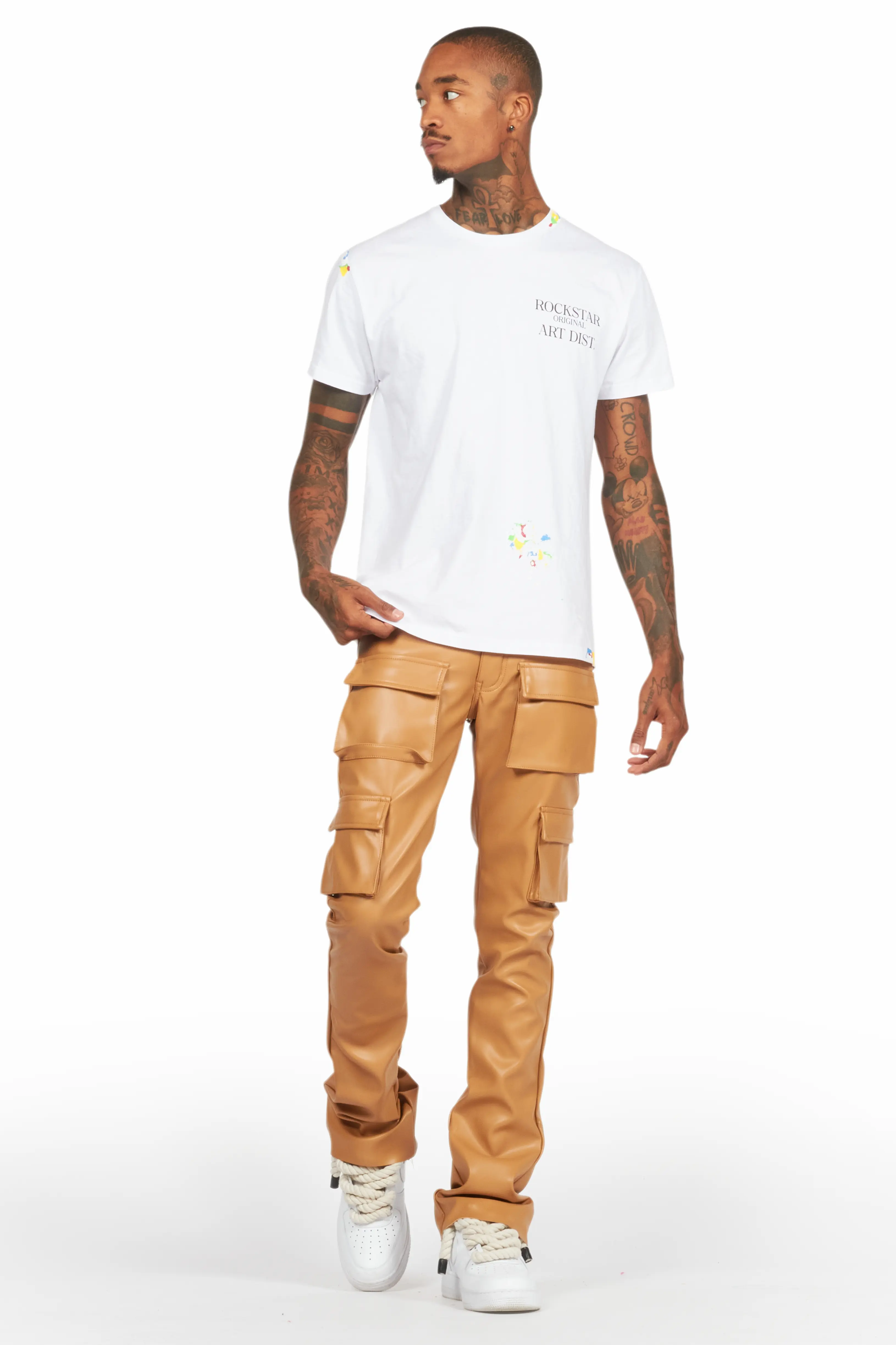 Khaza Beige PU Leather Jean - Image 3