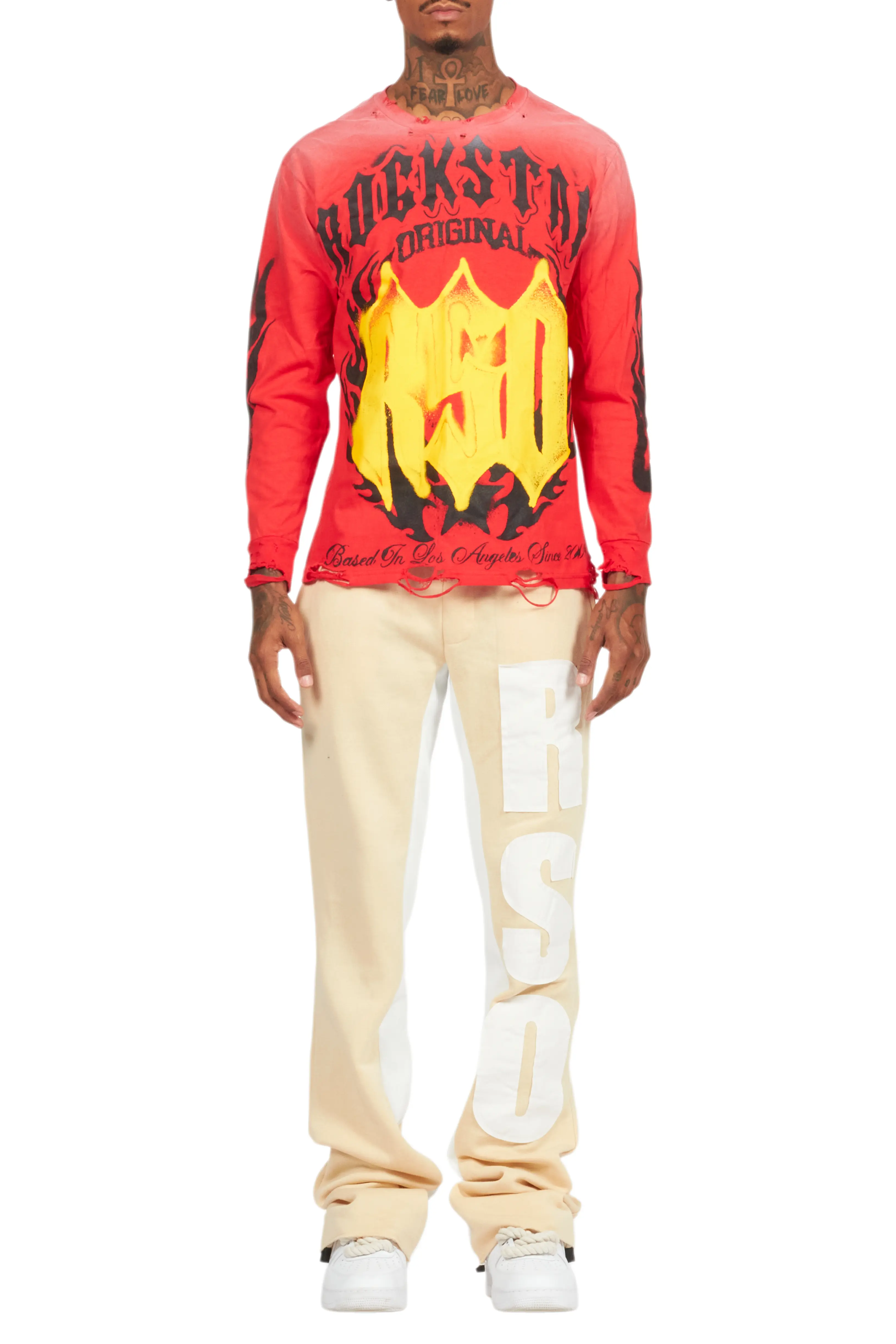 Uko Beige Stacked Baggy Track Pant - Image 10