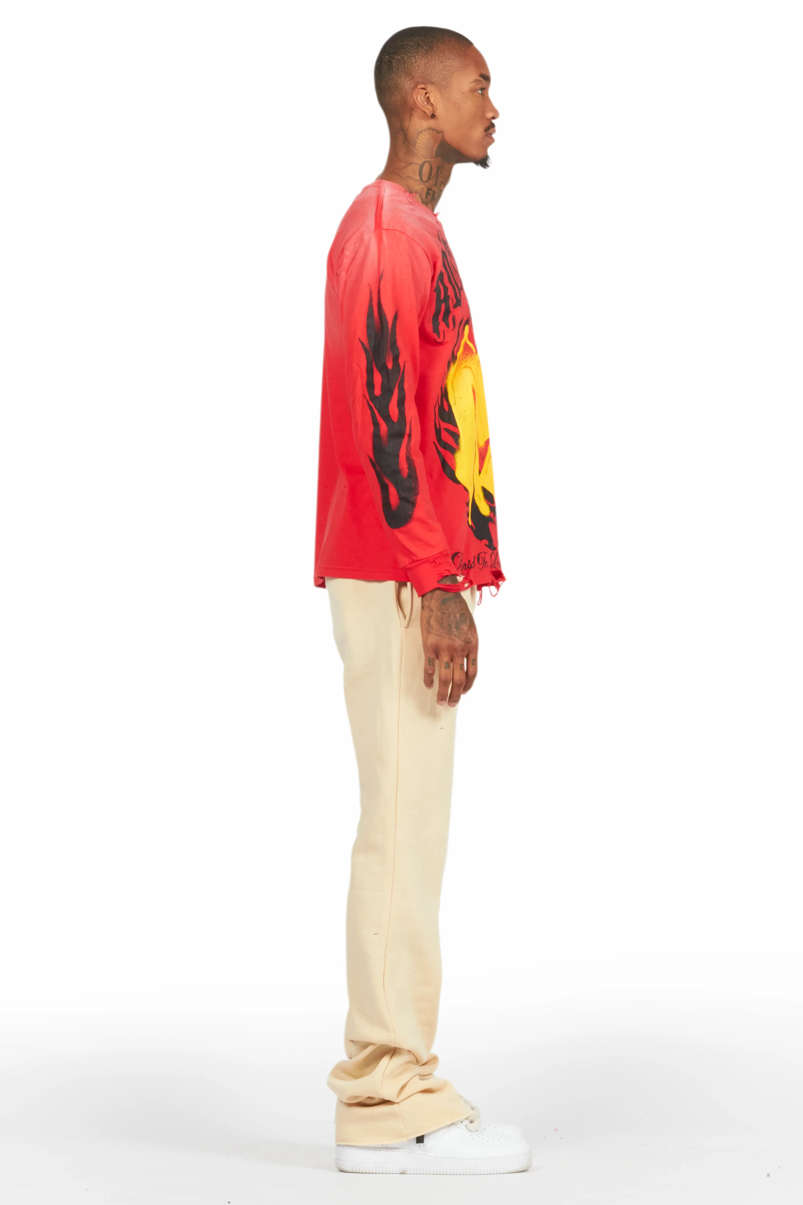 Uko Beige Stacked Baggy Track Pant - Image 4