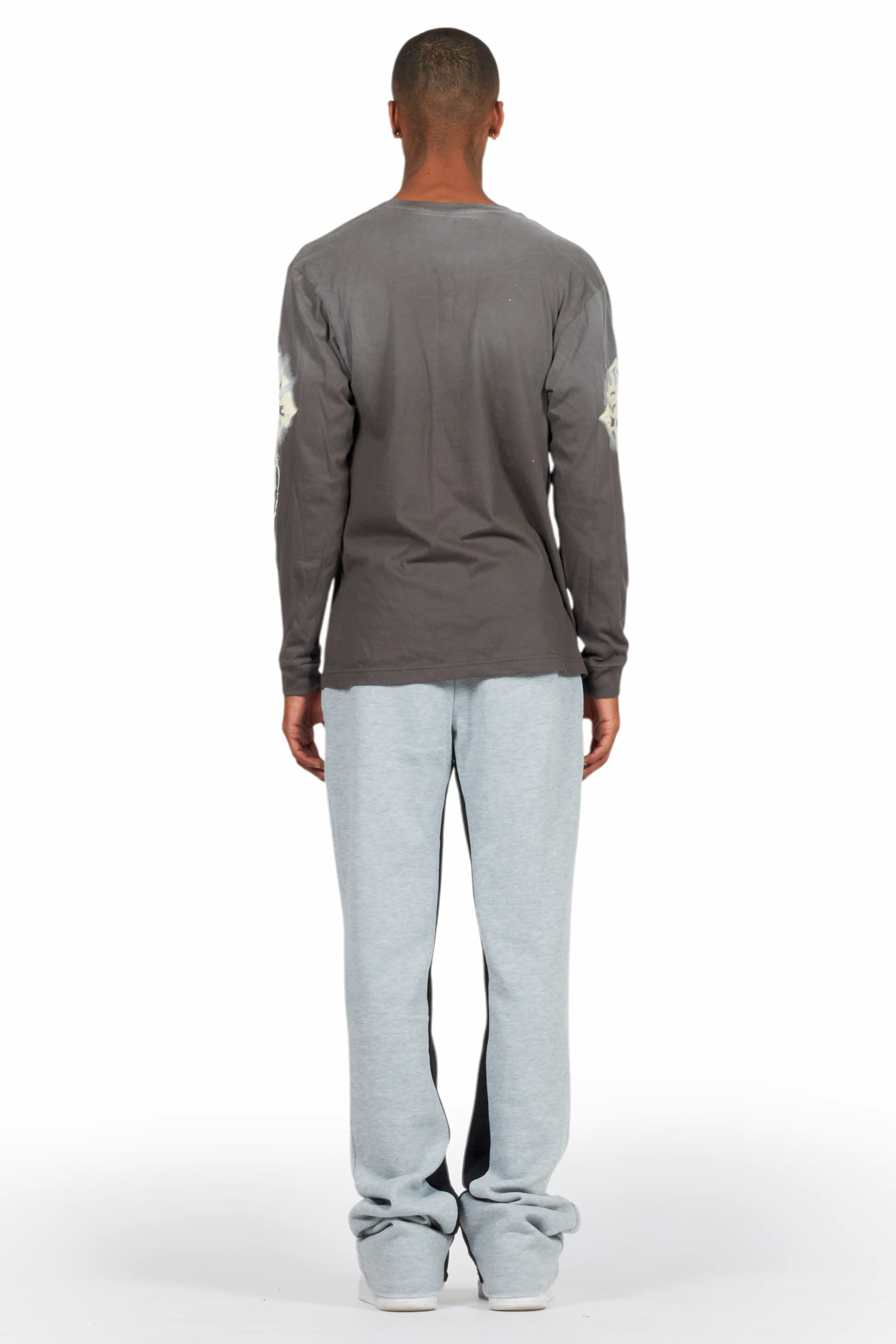 Uko Heather Grey Stacked Baggy Track Pant - Image 6