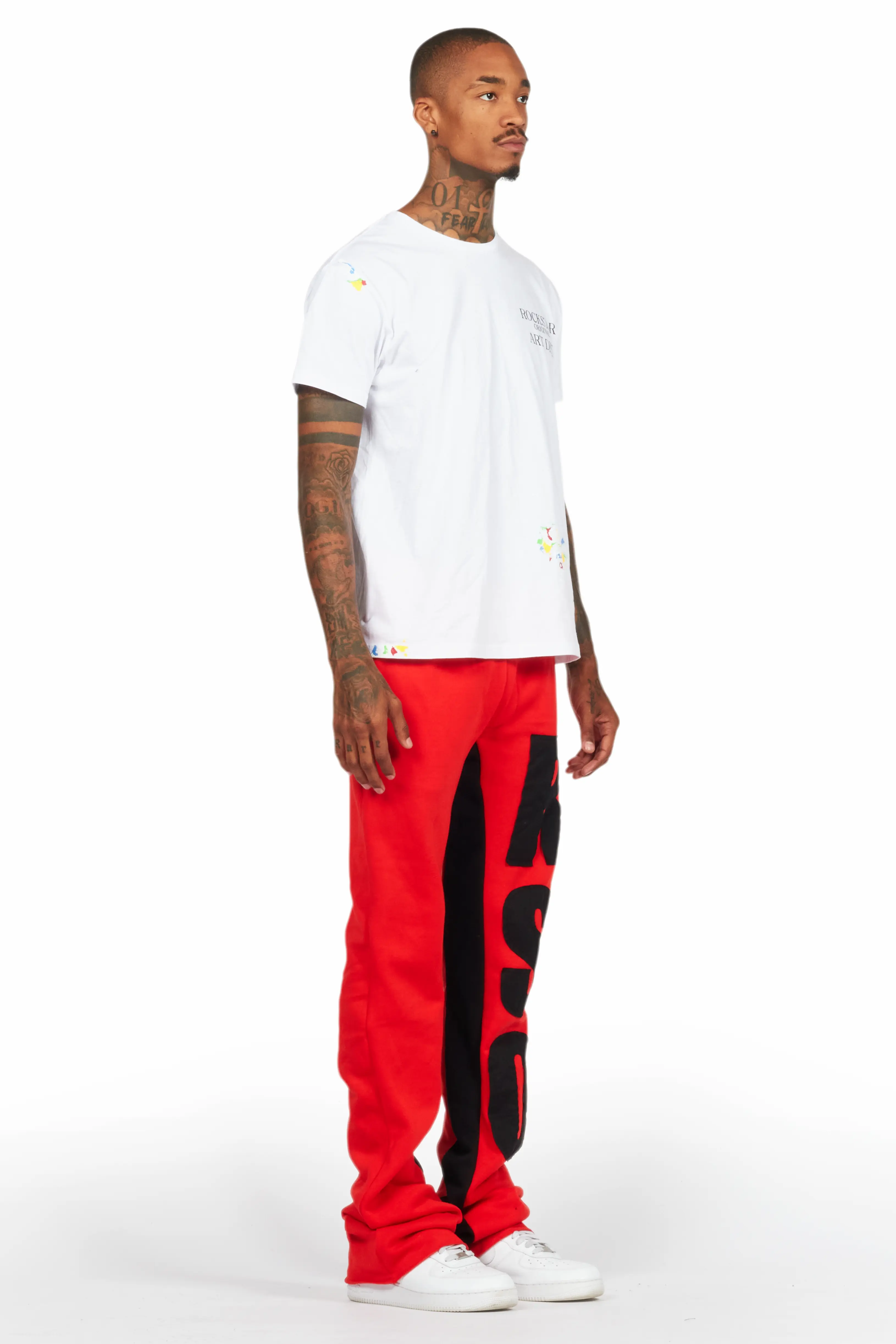 Uko Red Stacked Baggy Track Pant - Image 4