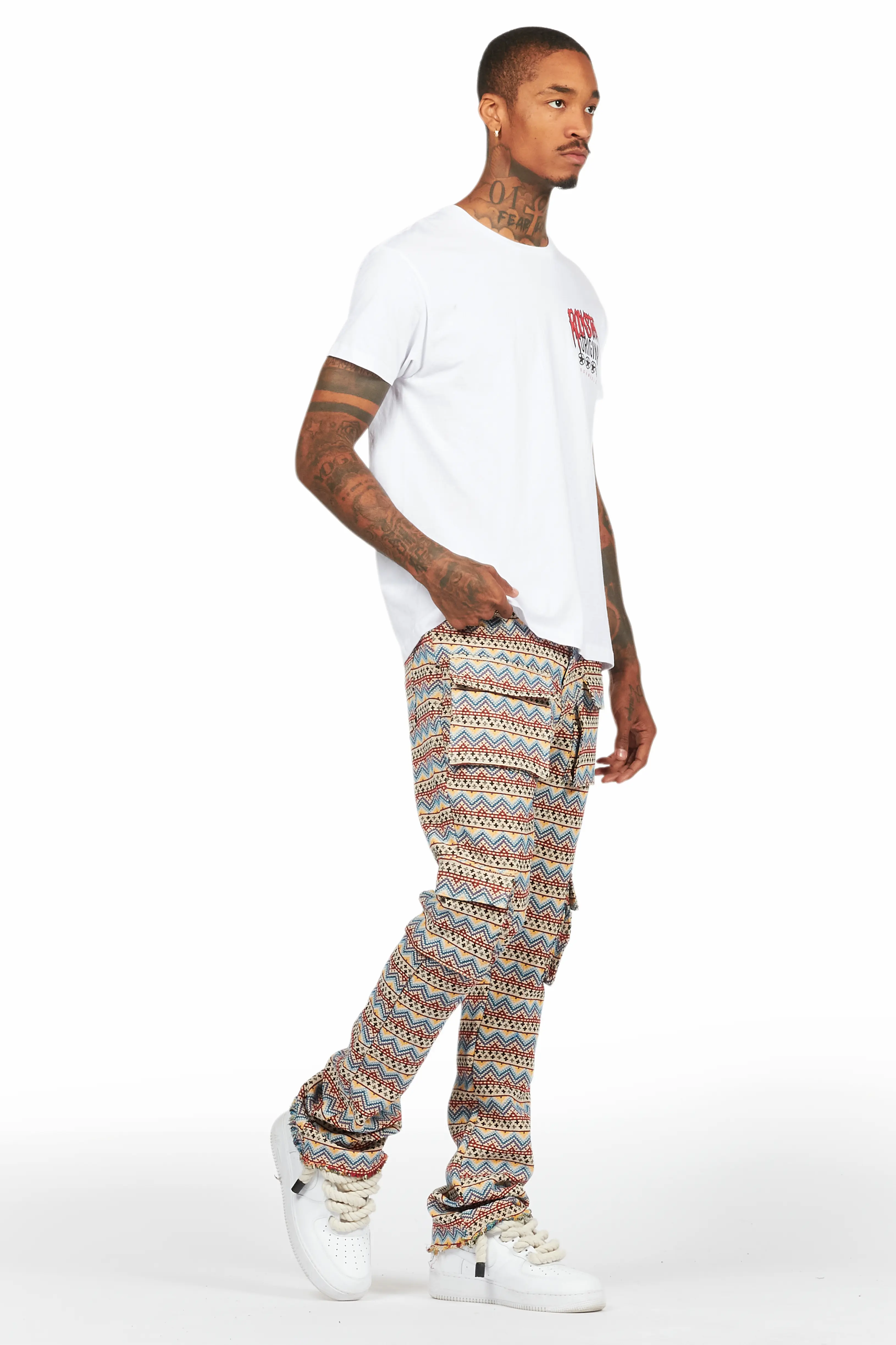 Zierry Tapestry Multi Cargo Stacked Flare Jean - Image 7