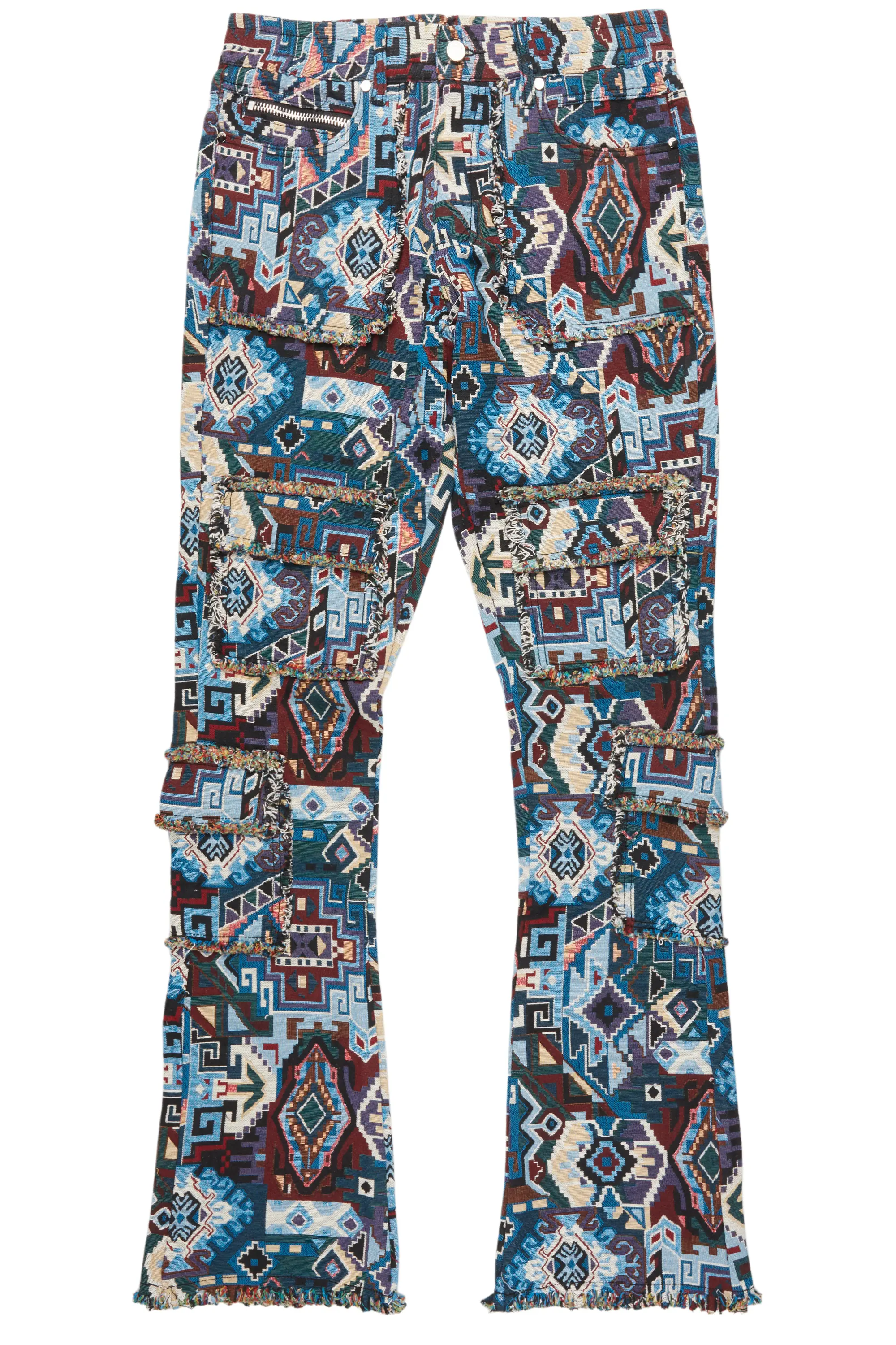 Tayami Tapestry Blue Cargo Stacked Flare Jean - Image 2
