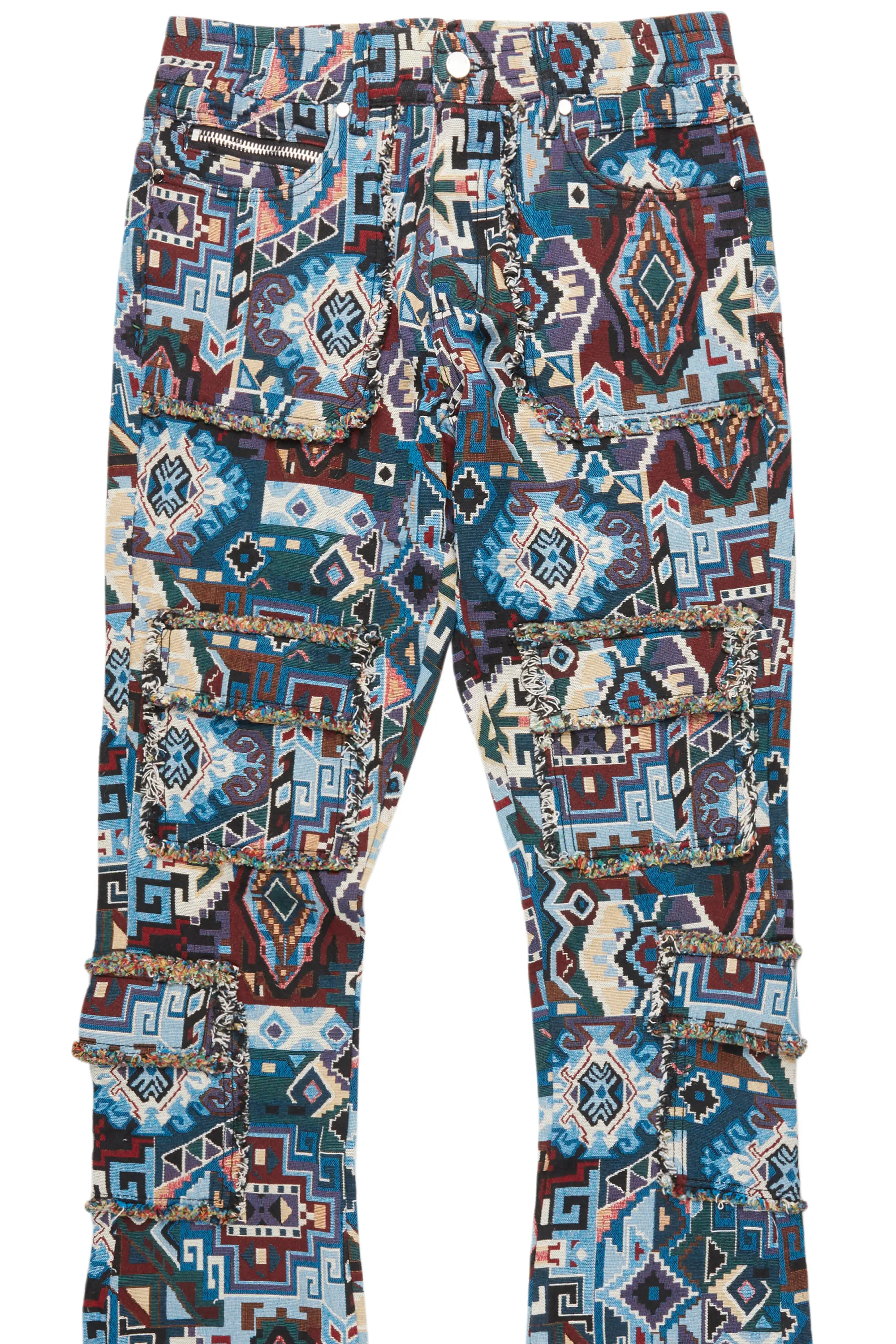 Tayami Tapestry Blue Cargo Stacked Flare Jean - Image 8