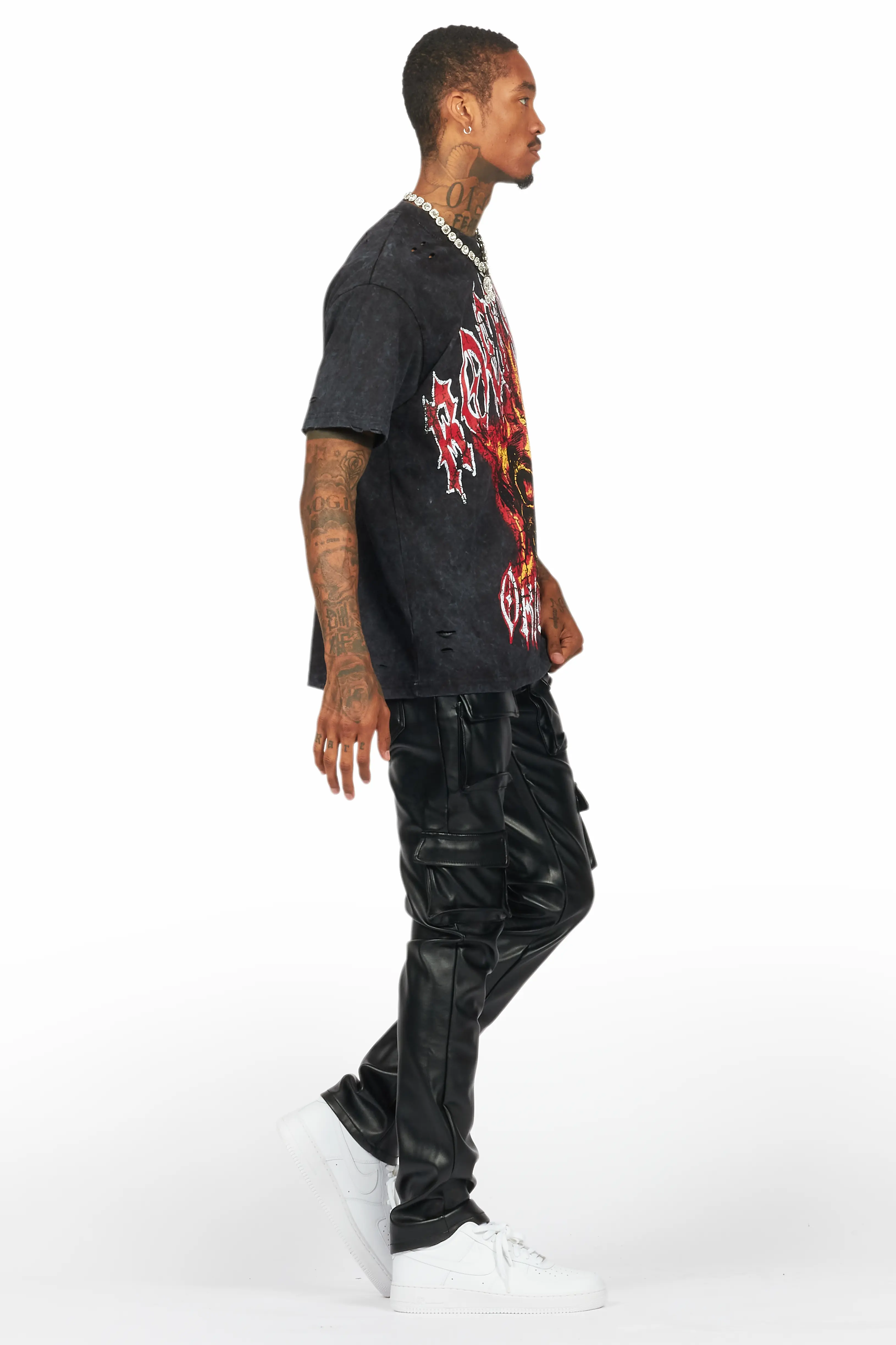 Kap Black Stacked Flare Faux Leather Jean - Image 4