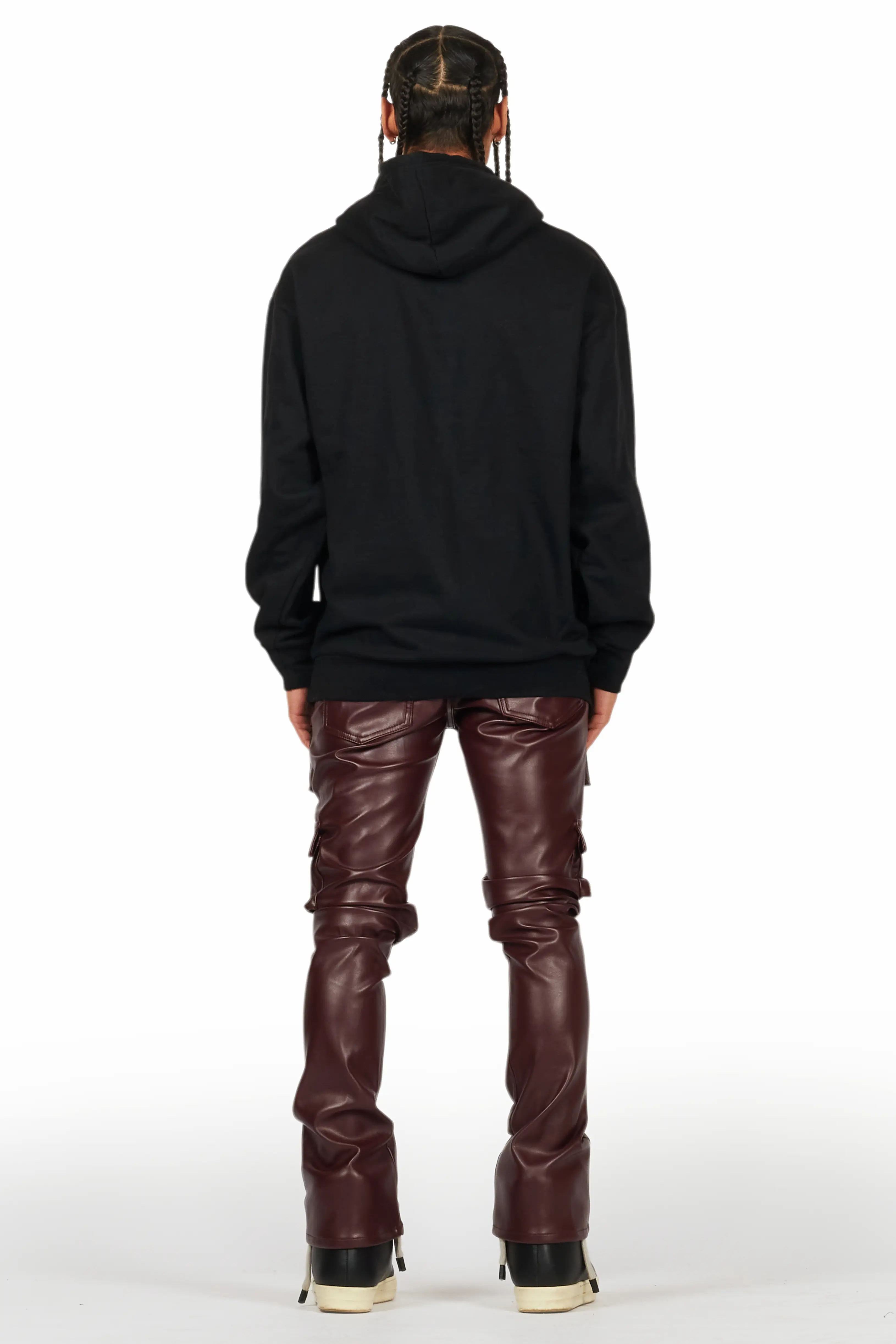Kap Burgundy Stacked Flare Faux Leather Jean - Image 5