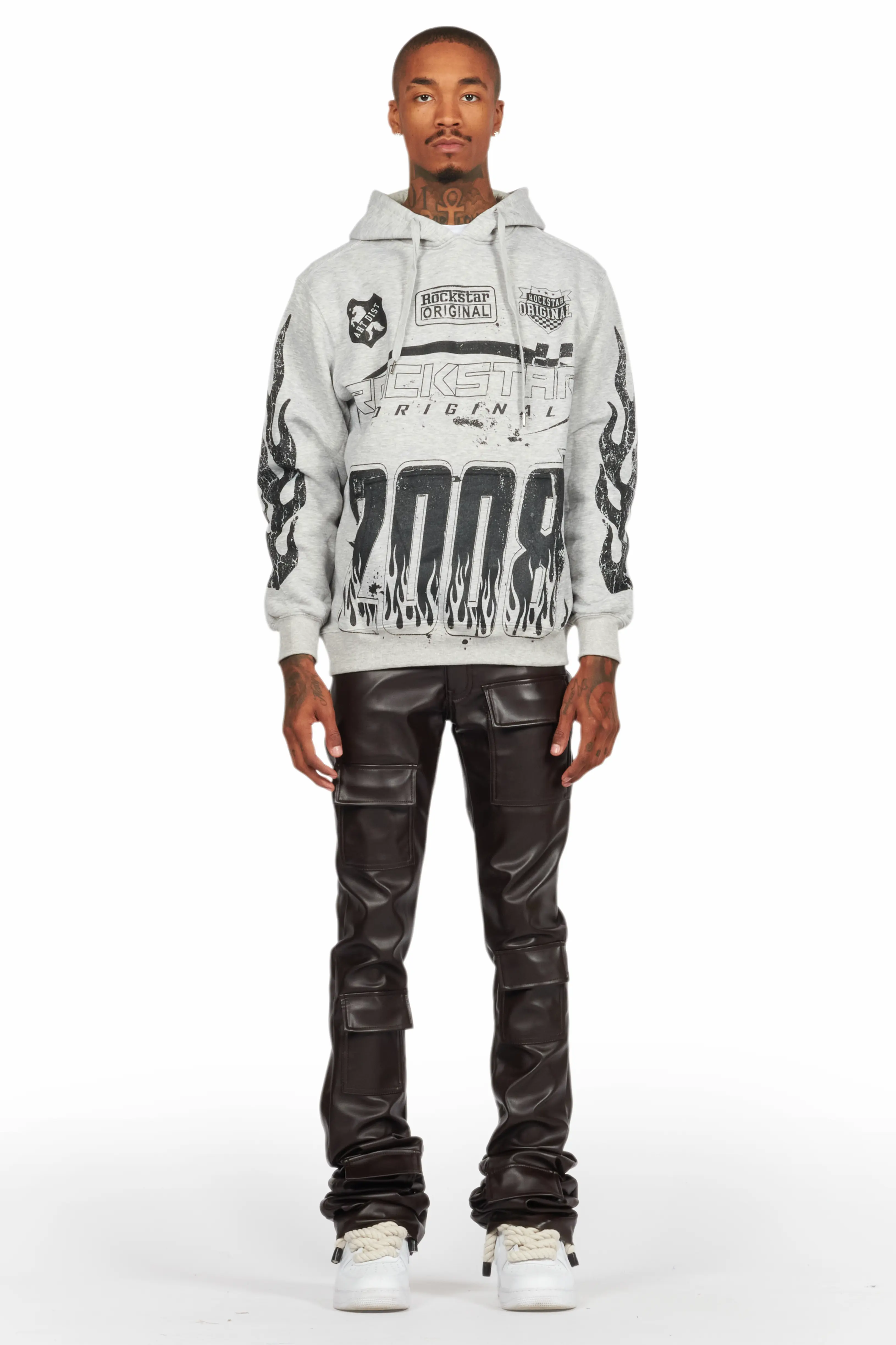 Petrus Brown PU Stacked Flare Leather Jean - Image 3