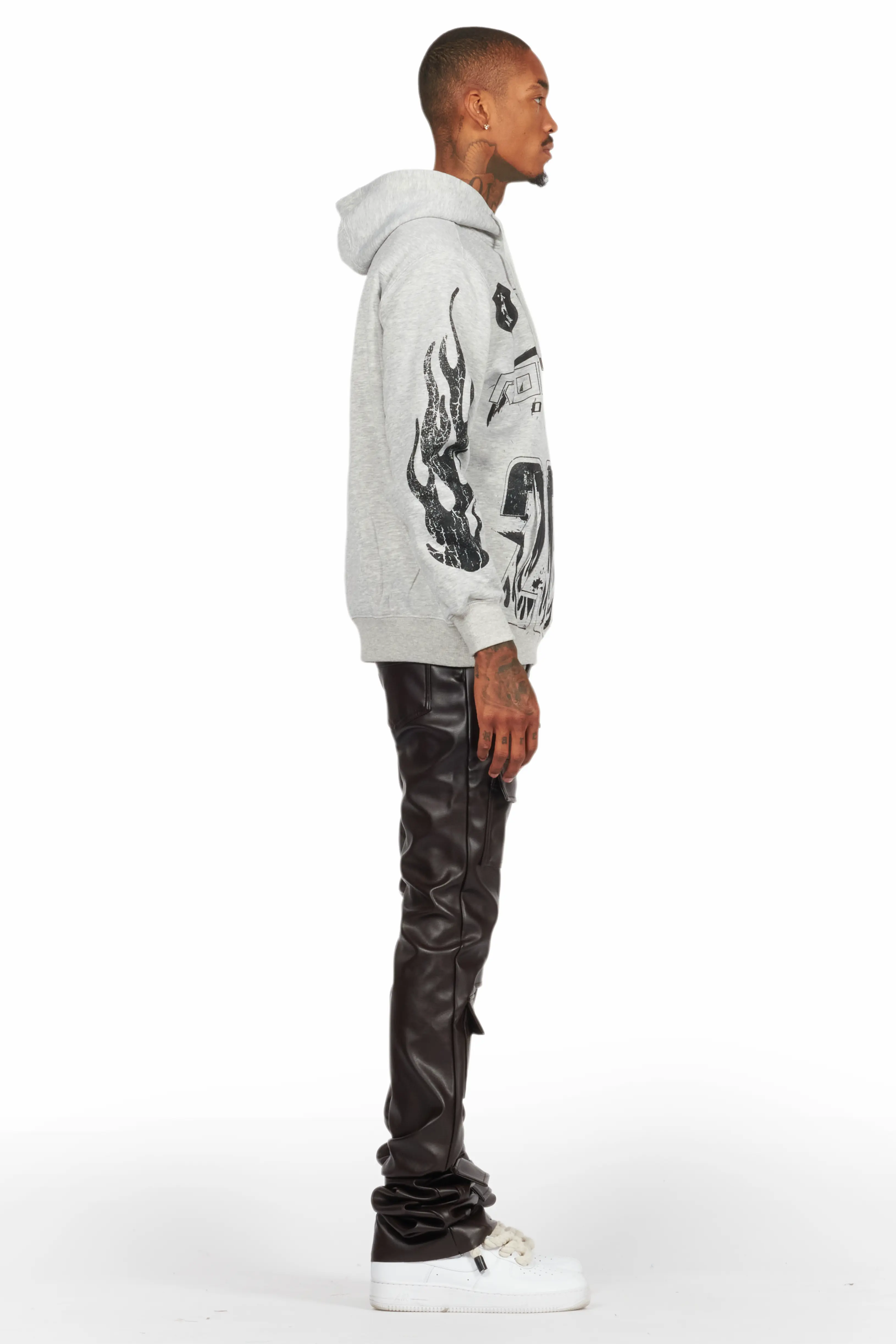 Petrus Brown PU Stacked Flare Leather Jean - Image 5