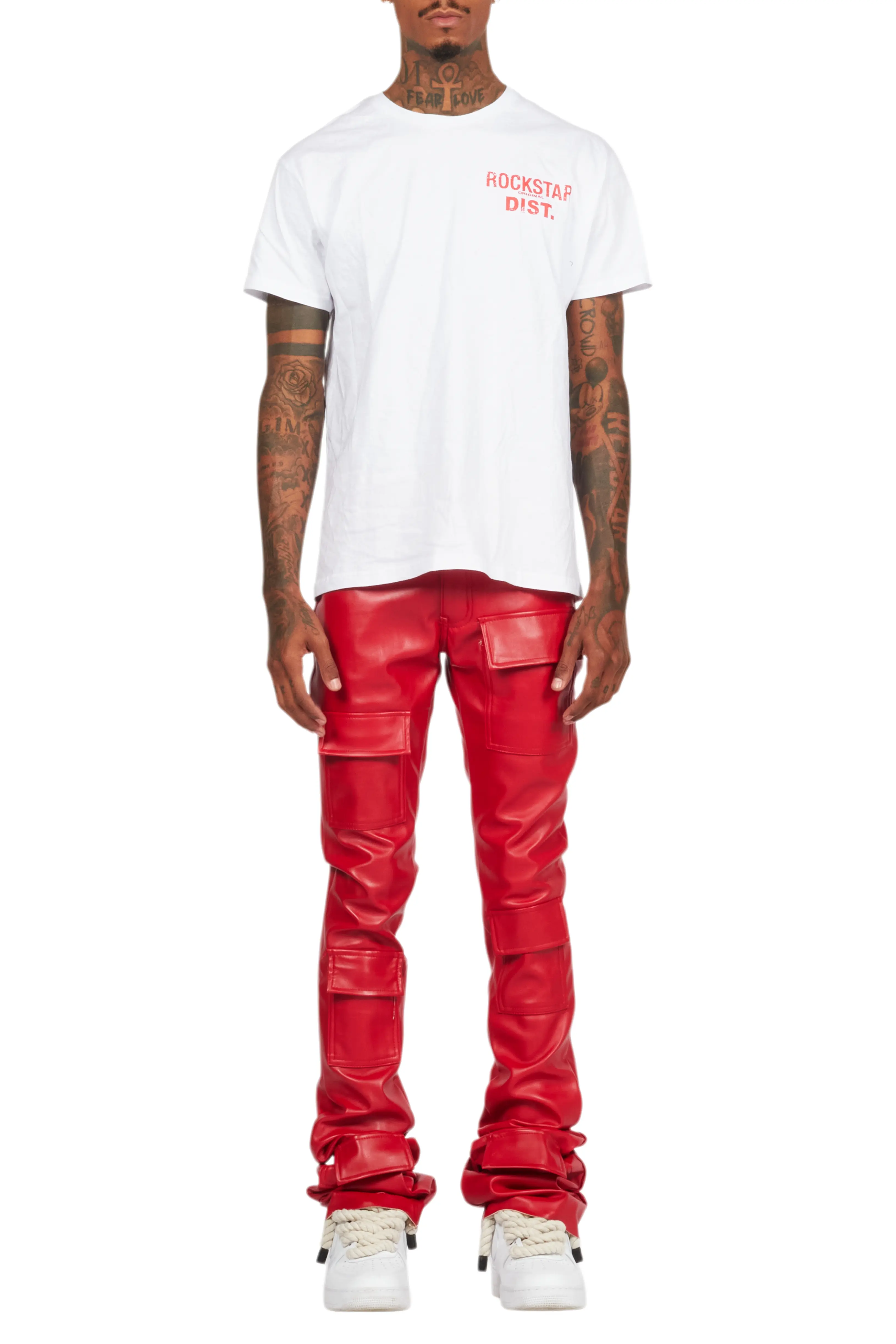 Petrus Red PU Stacked Flare Leather Jean - Image 10