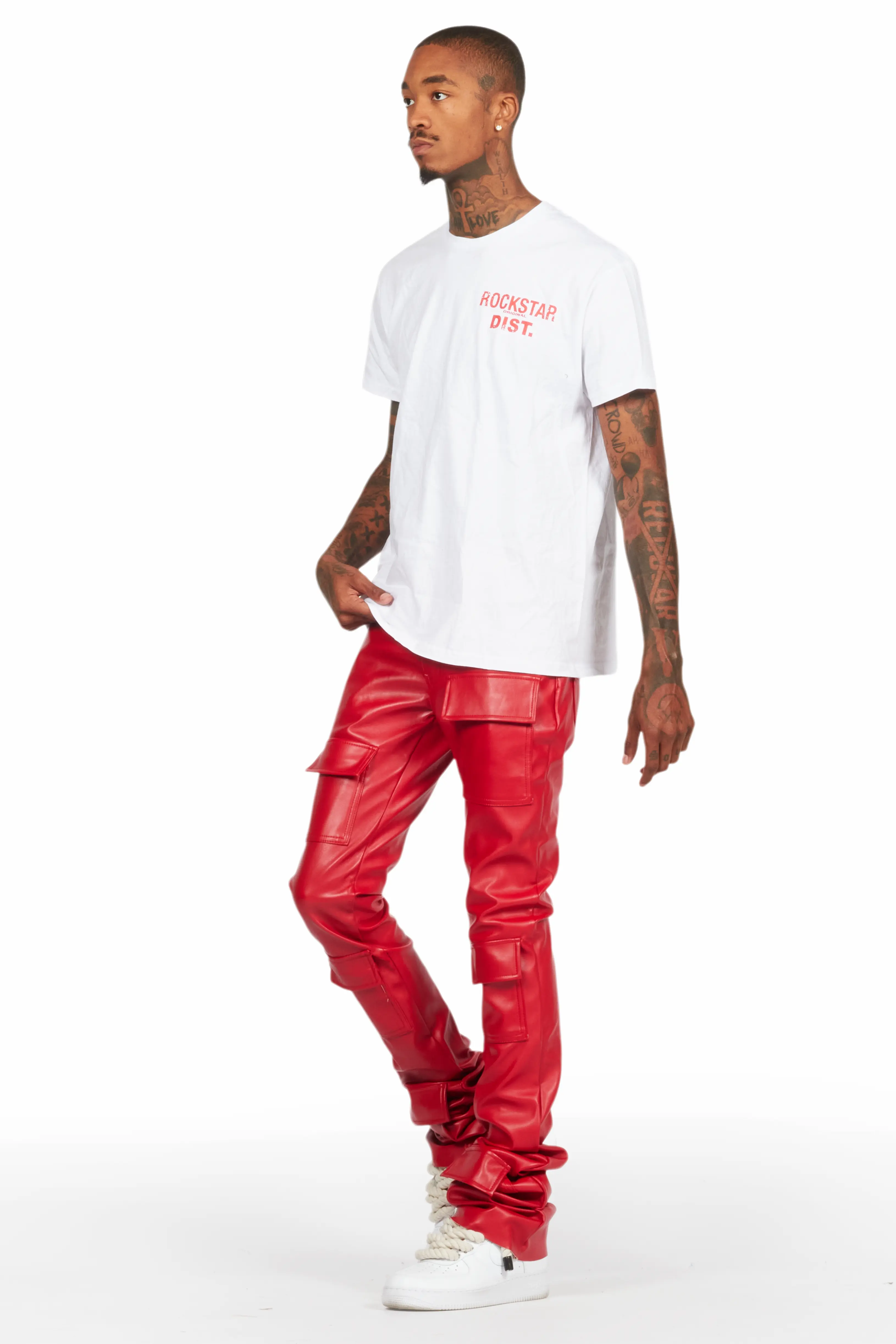 Petrus Red PU Stacked Flare Leather Jean - Image 6