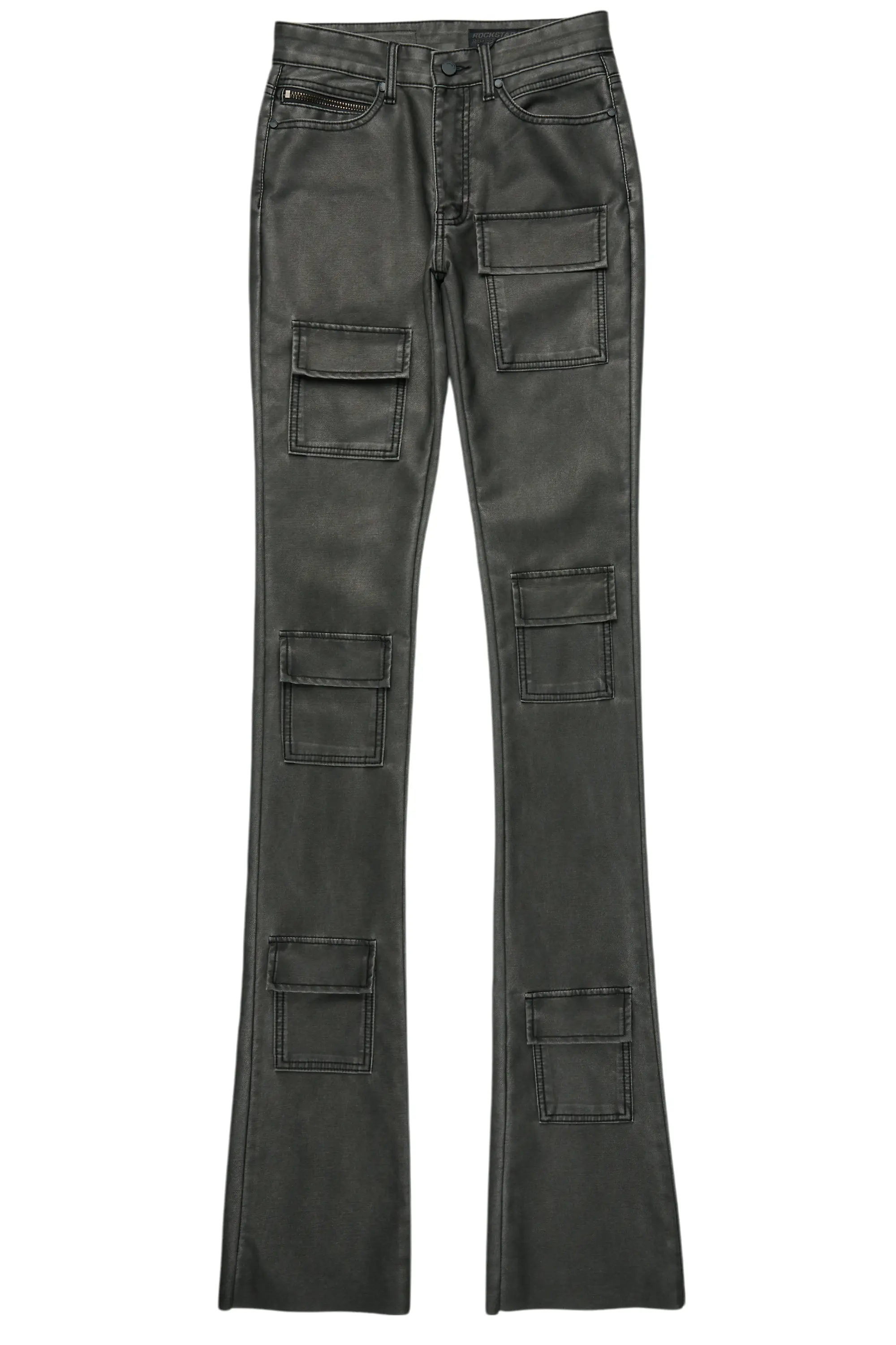 Petrus Black PU Stacked Flare Leather Jean - Image 2