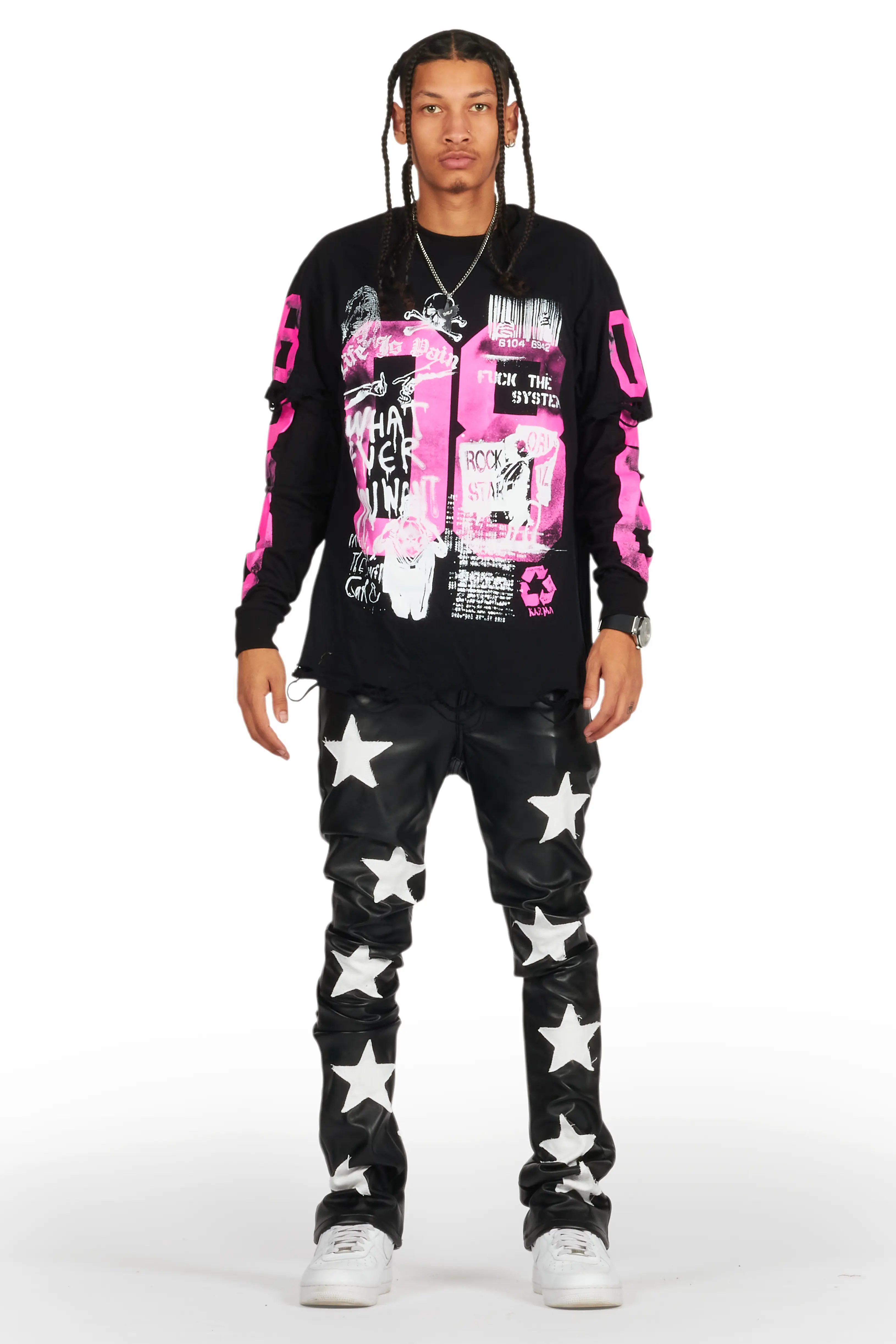 Steen Black PU Stacked Flare Jean - Image 3