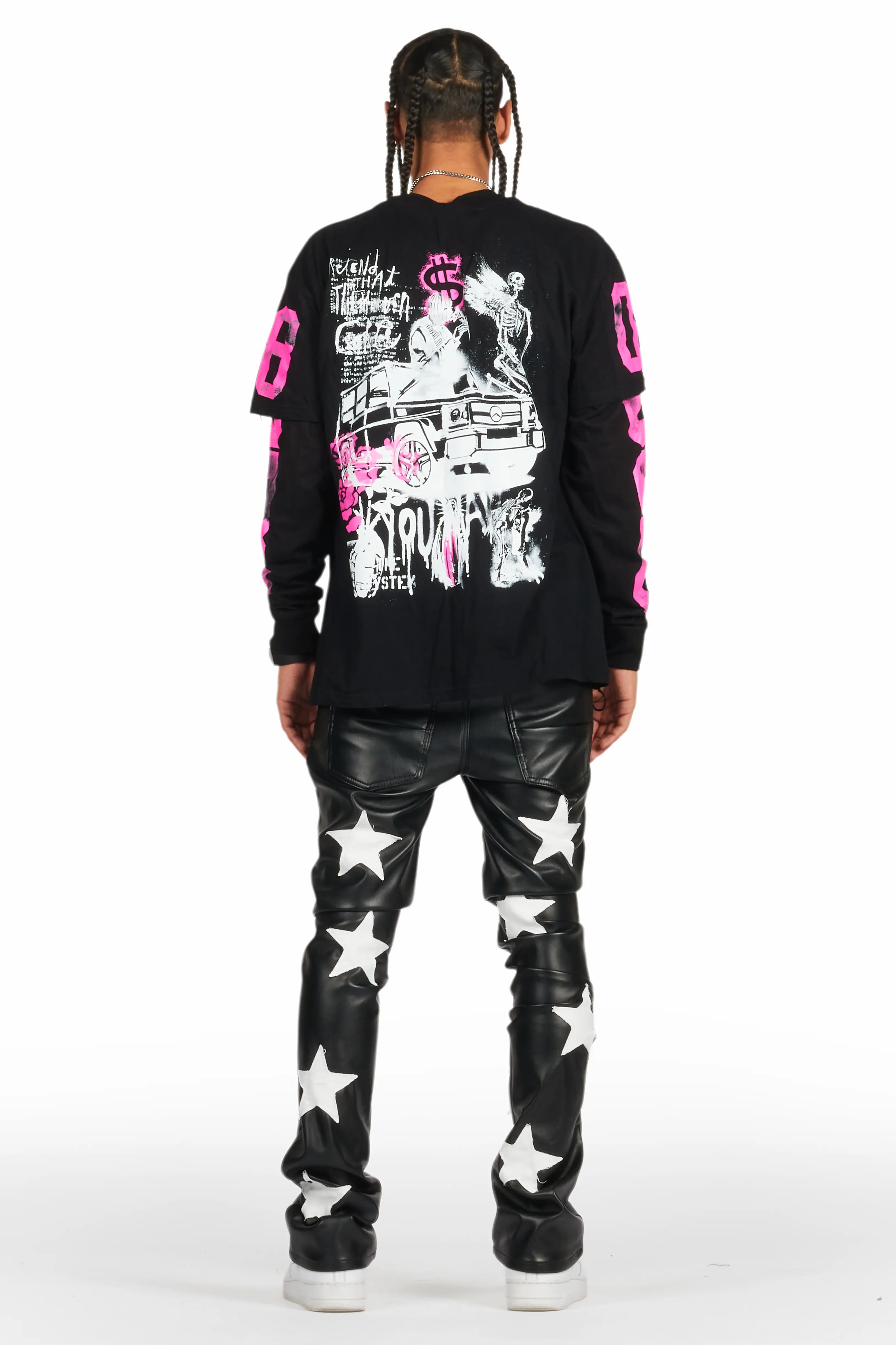 Steen Black PU Stacked Flare Jean - Image 5