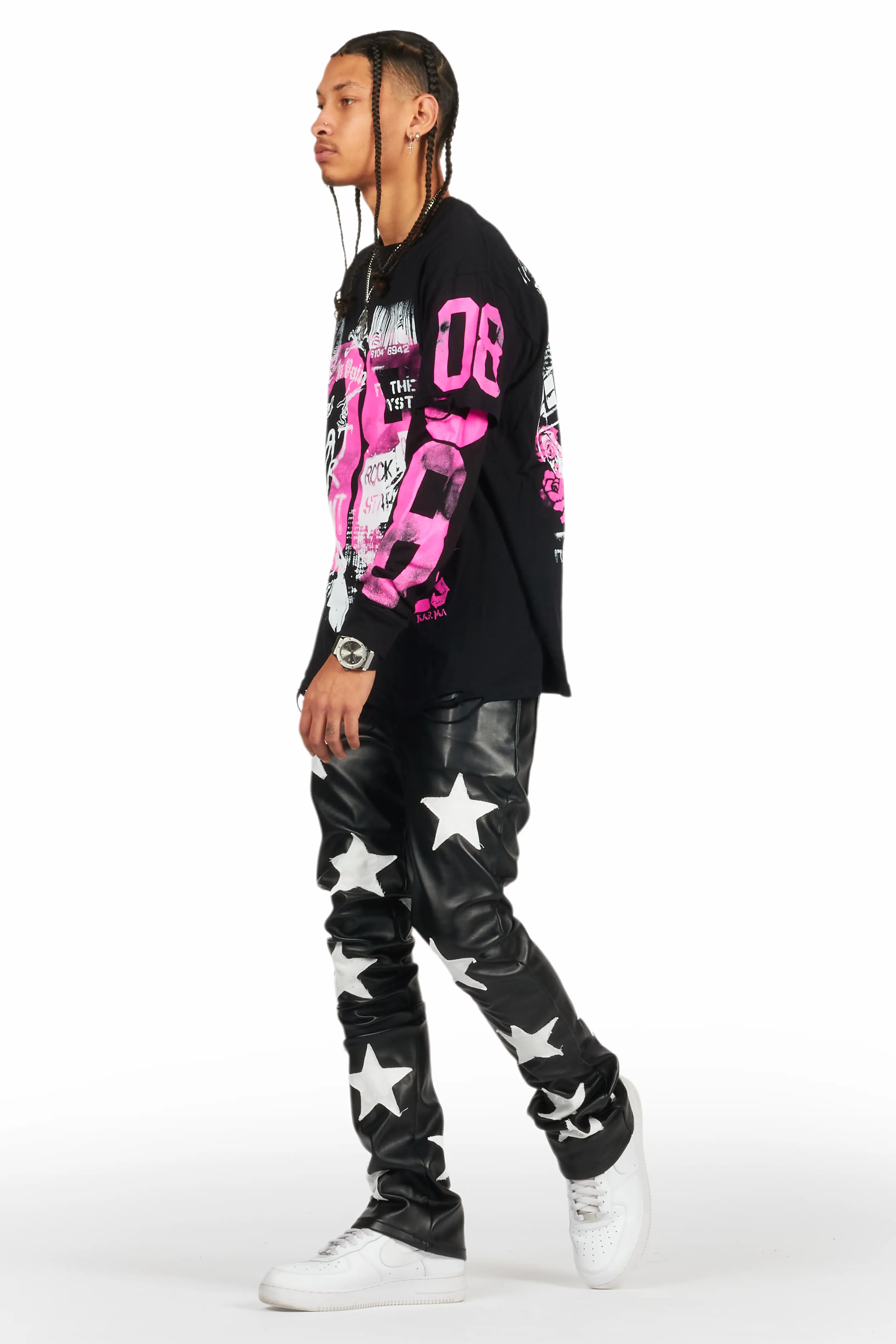 Steen Black PU Stacked Flare Jean - Image 6