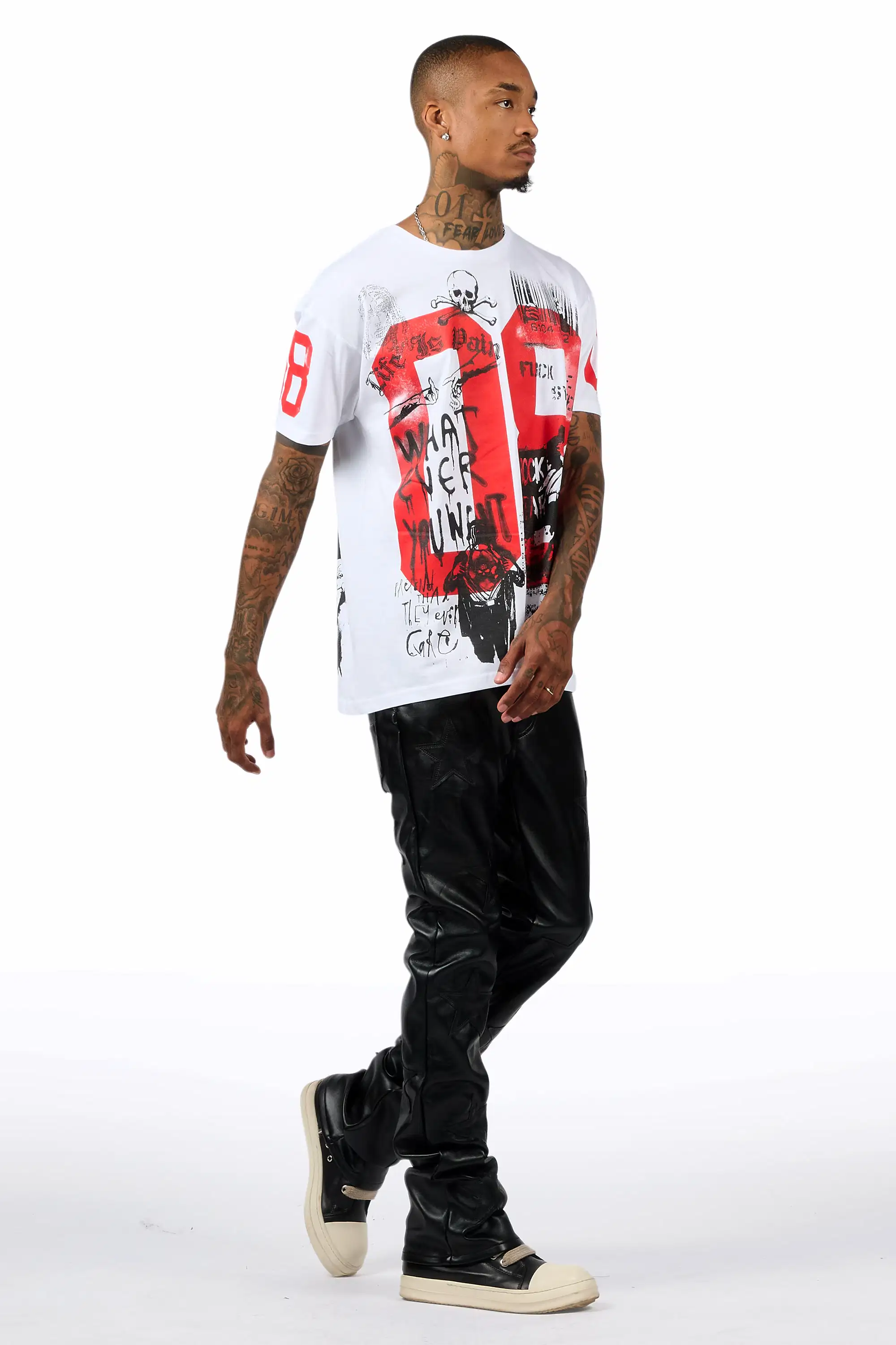 Steen Black/Black PU Stacked Flare Jean - Image 4