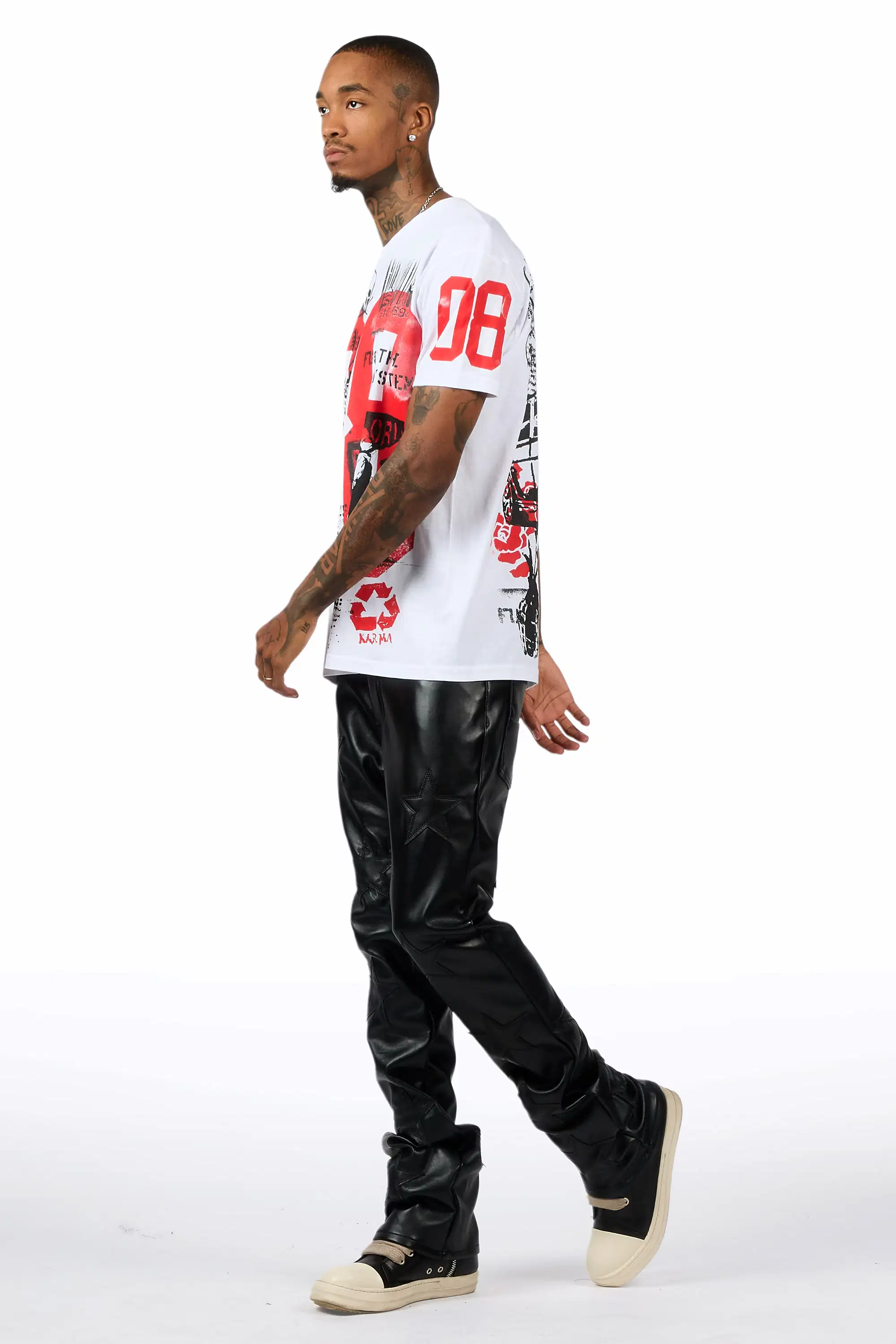 Steen Black/Black PU Stacked Flare Jean - Image 6