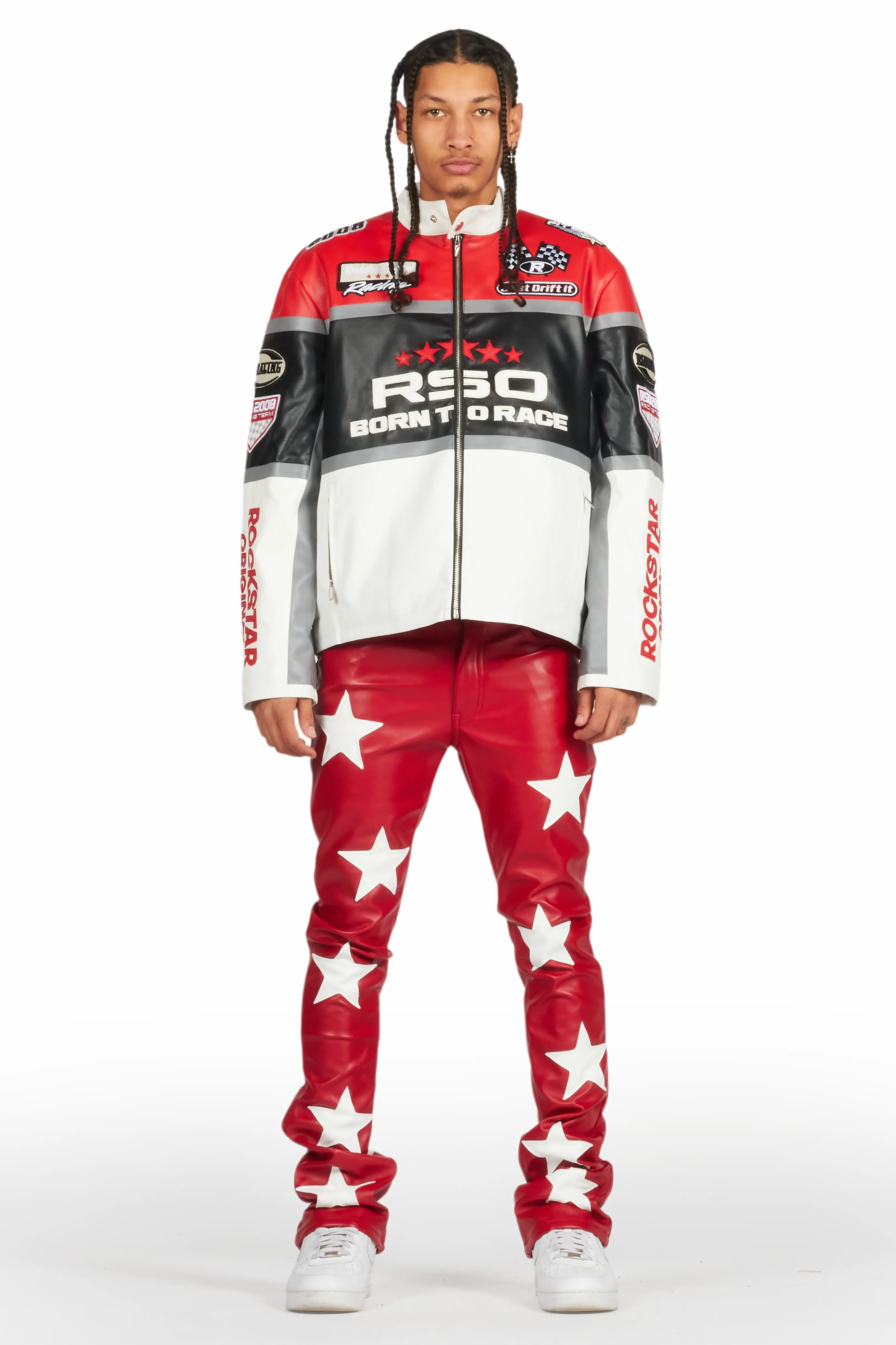 Steen Red PU Stacked Flare Jean - Image 3