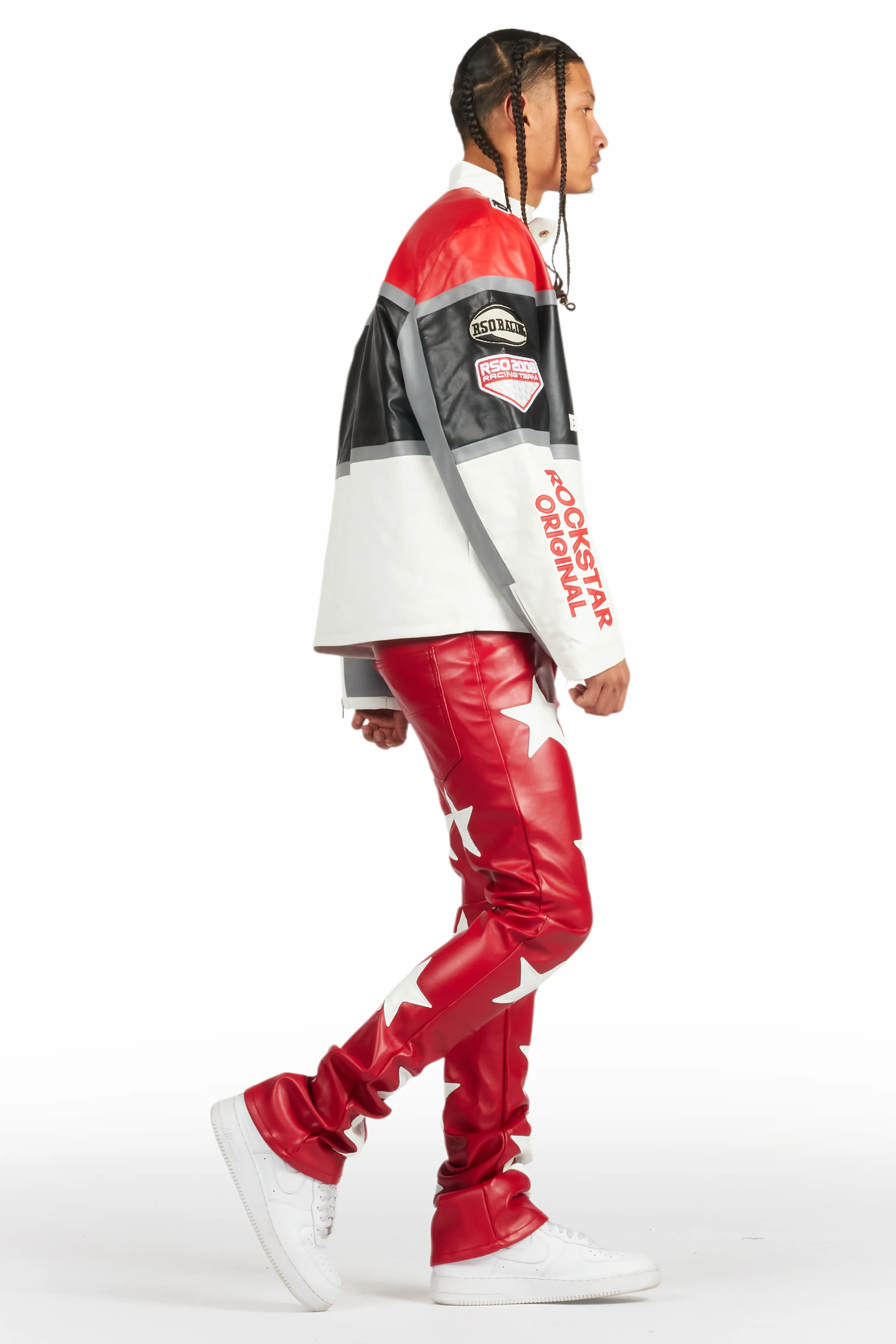 Steen Red PU Stacked Flare Jean - Image 4