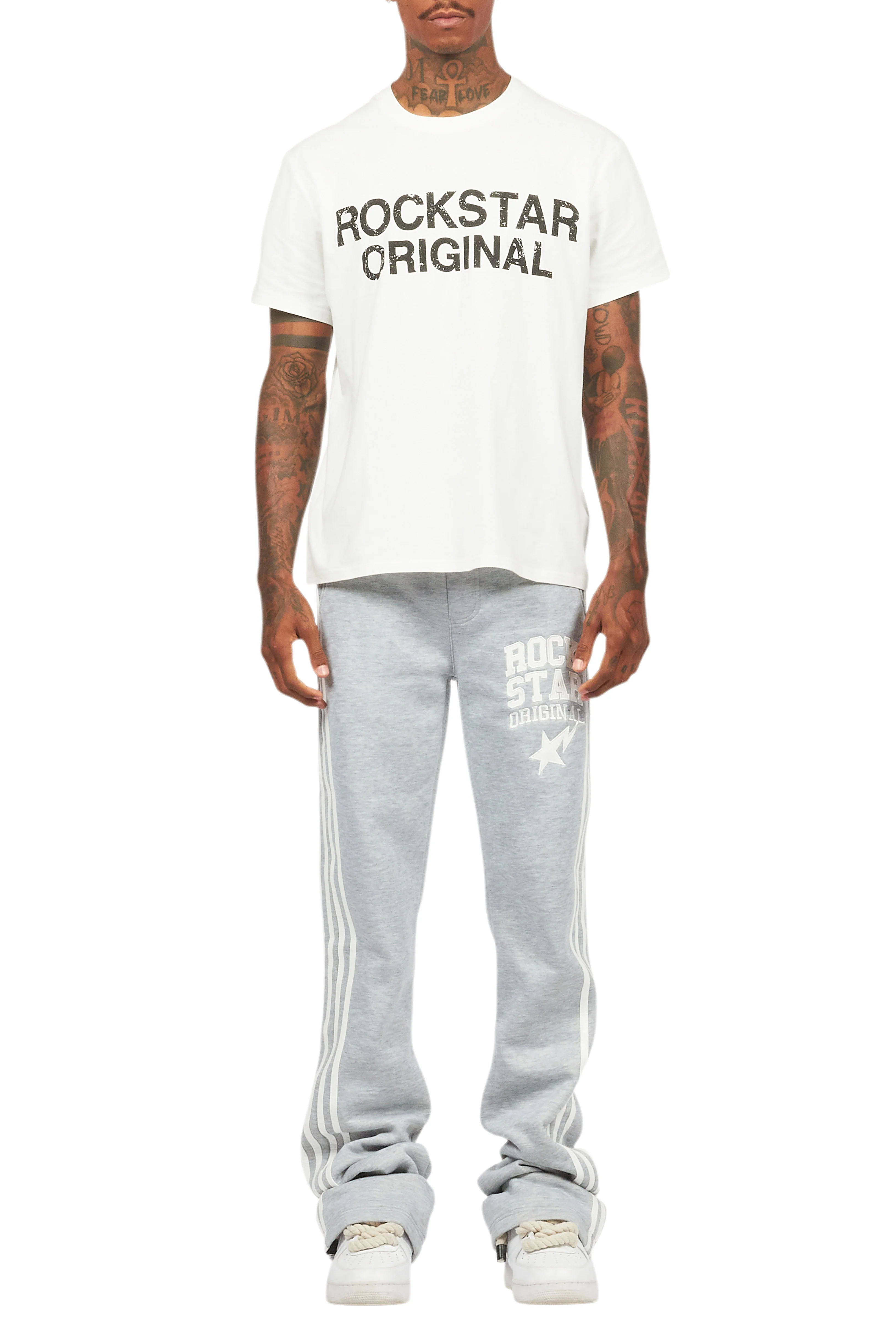 Gerrit Heather Grey Fleece Stacked Baggy Track Pant - Image 11