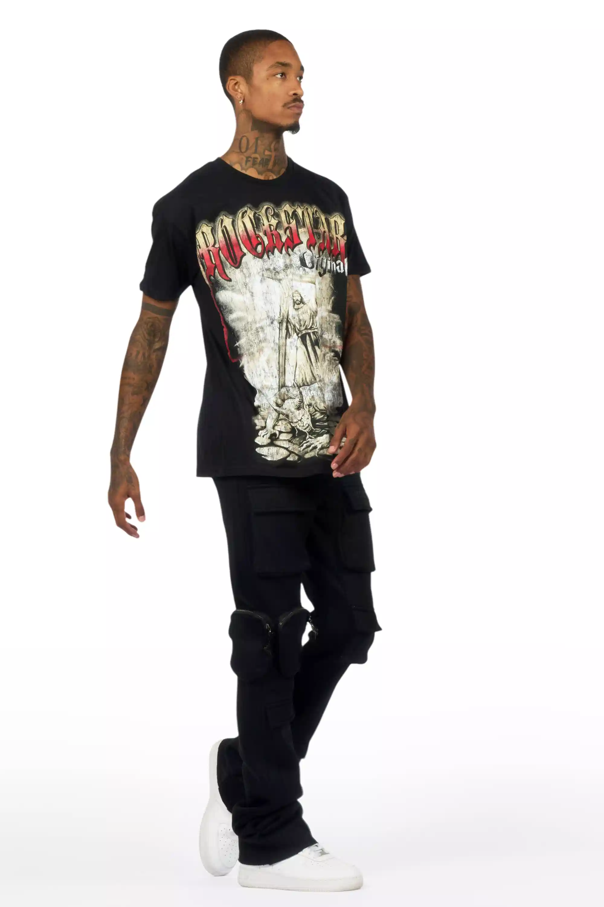 Noriko Black/Black Stacked Flare Track Pant - Image 5