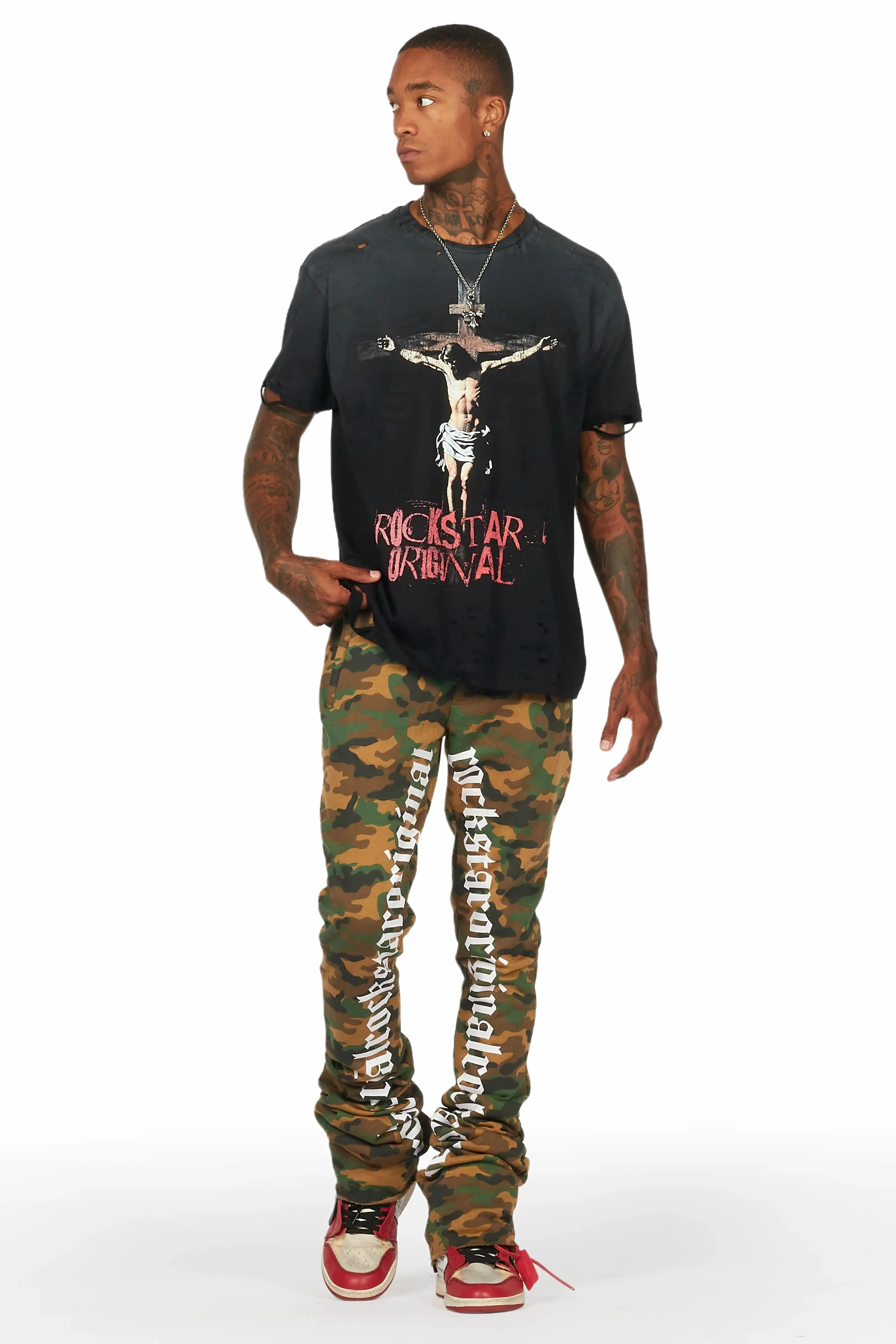Callie Faded Camo Super Stacked Flare Pants - Image 3