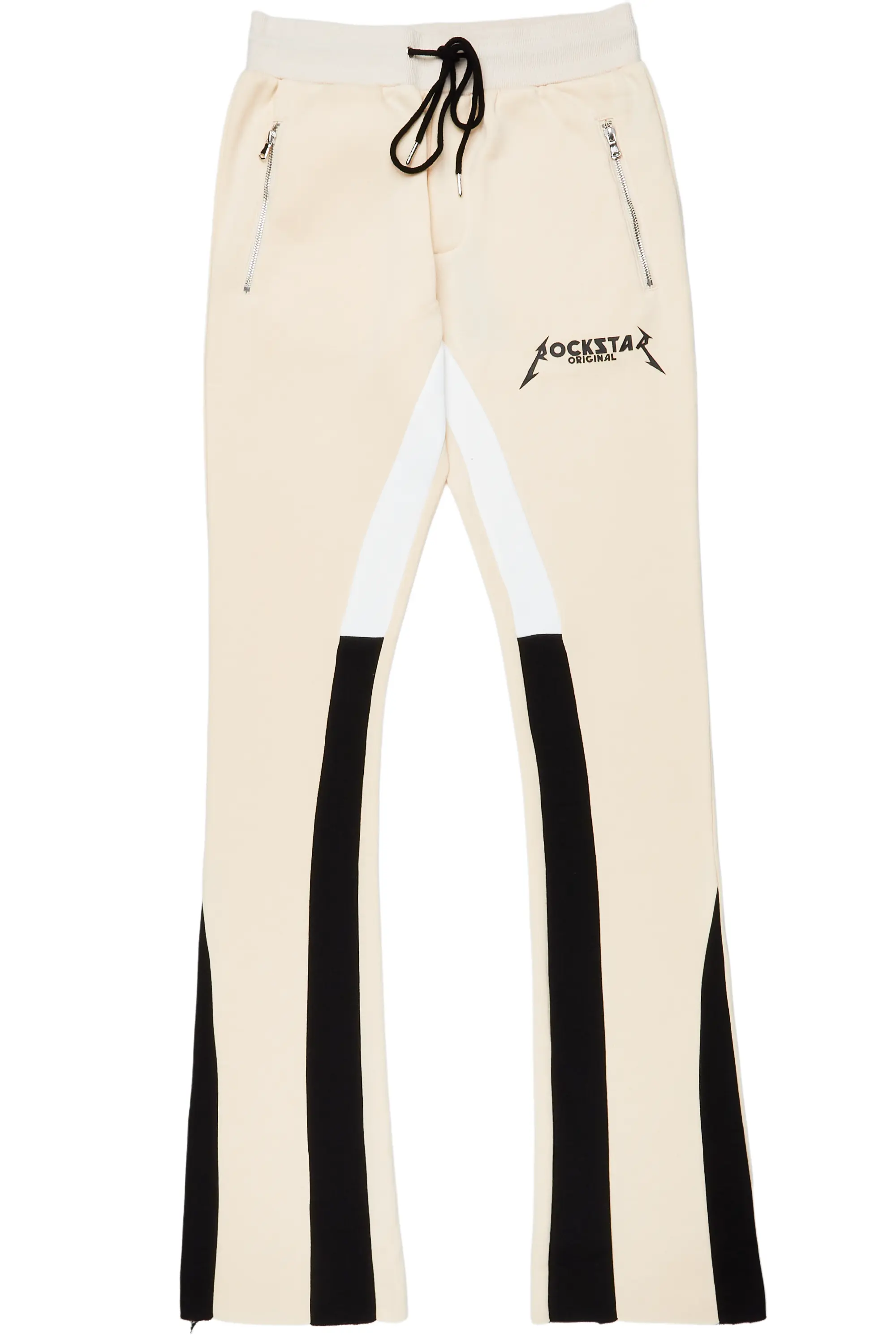 Everest Beige Stacked Flare Track Pant - Image 3