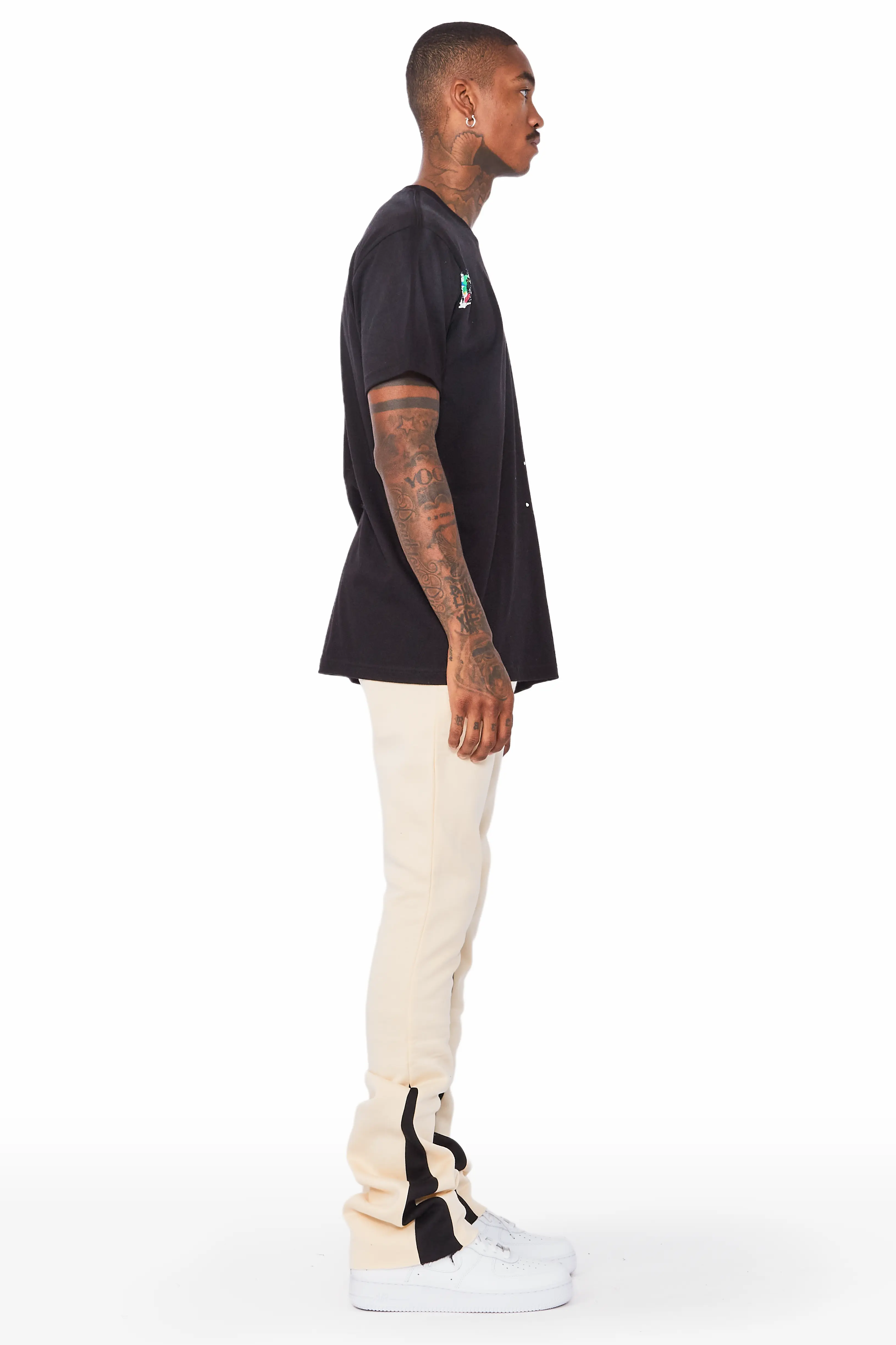 Everest Beige Stacked Flare Track Pant - Image 5
