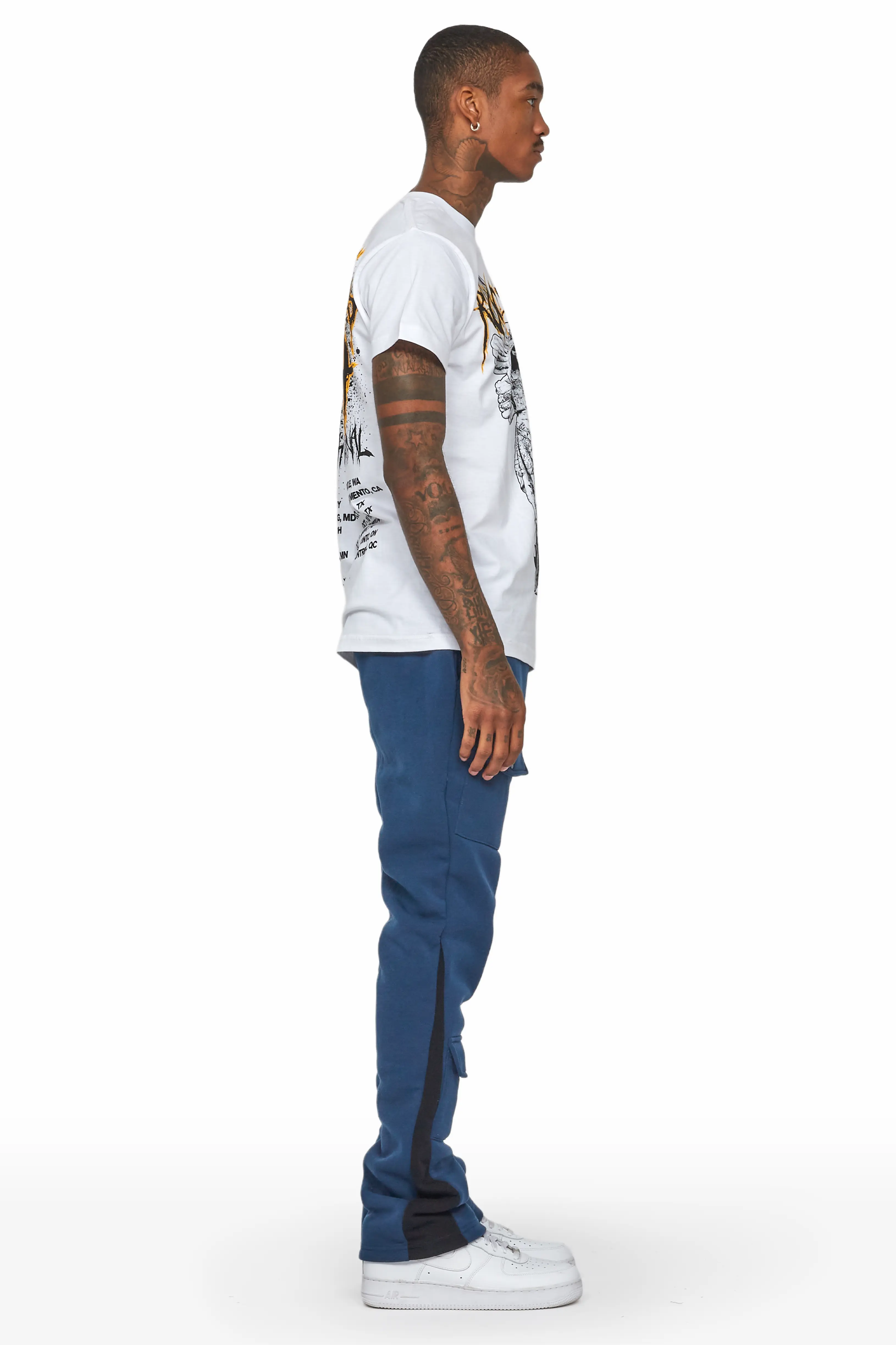 Joncarlo Navy Stacked Flare Track Pant - Image 5