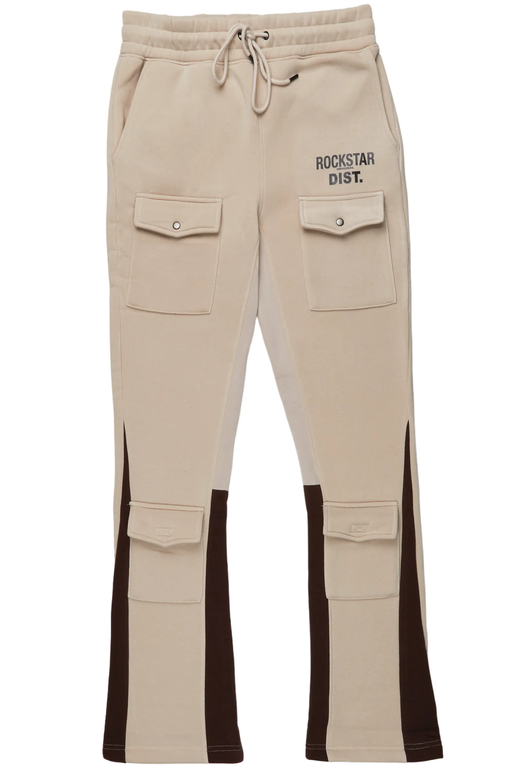 Joncarlo Taupe Stacked Flare Track Pant - Image 3