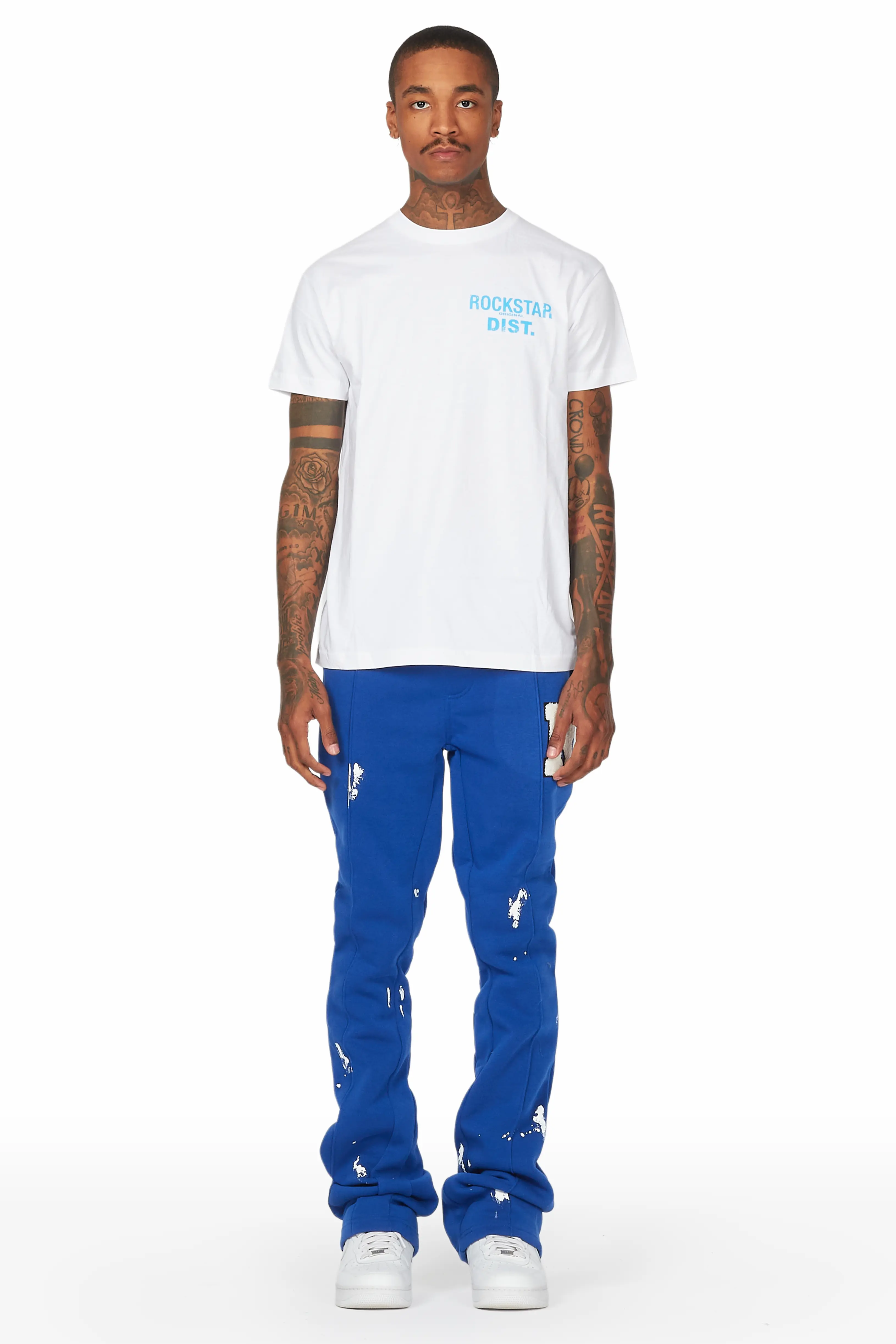 Angelo Royal Blue Patchwork Stacked Flare Pants - Image 3