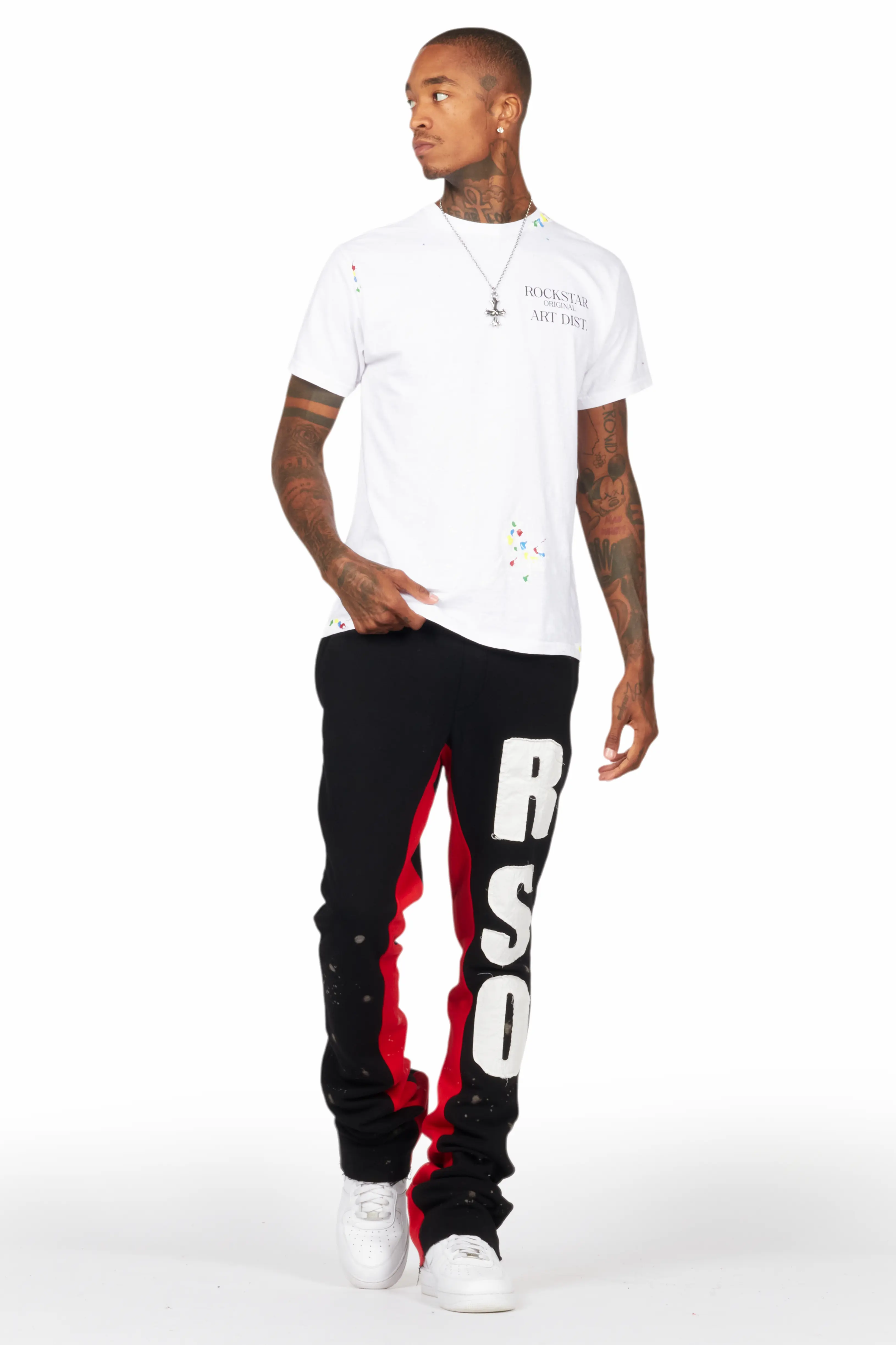 Uko Black Patchwork Stacked Flare Track Pant - Image 3