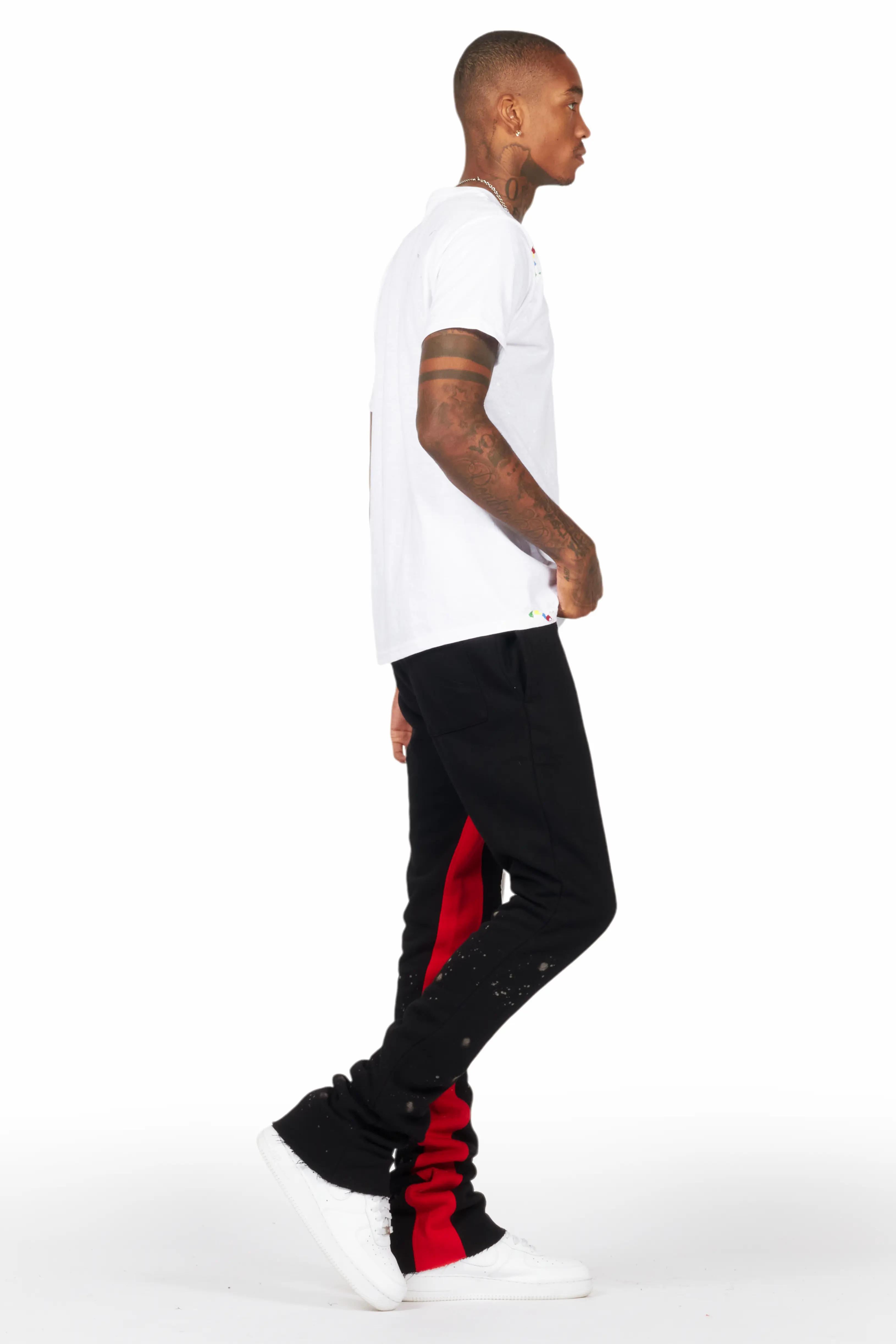 Uko Black Patchwork Stacked Flare Track Pant - Image 4