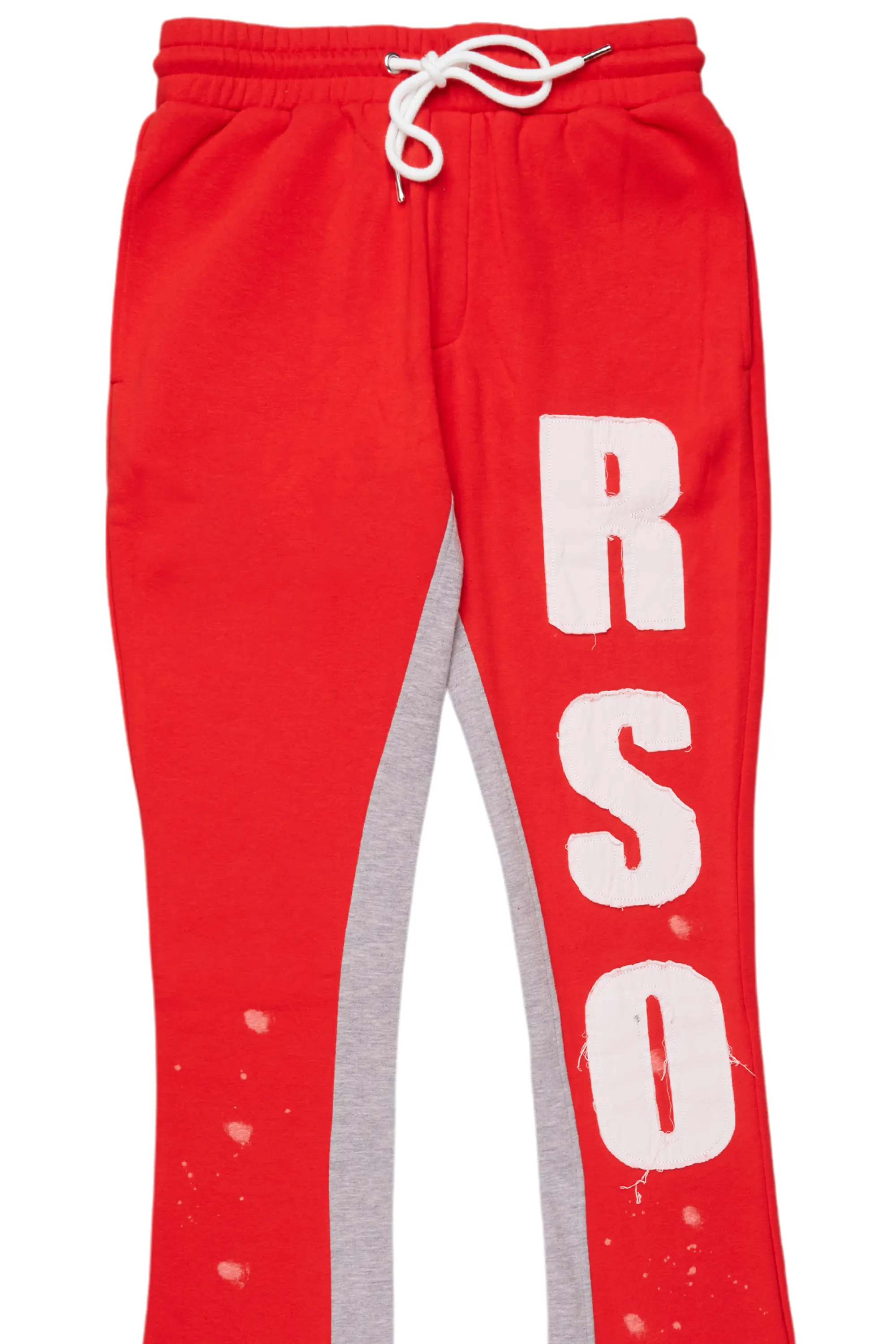 Uko Red Patchwork Stacked Flare Track Pant - Image 8