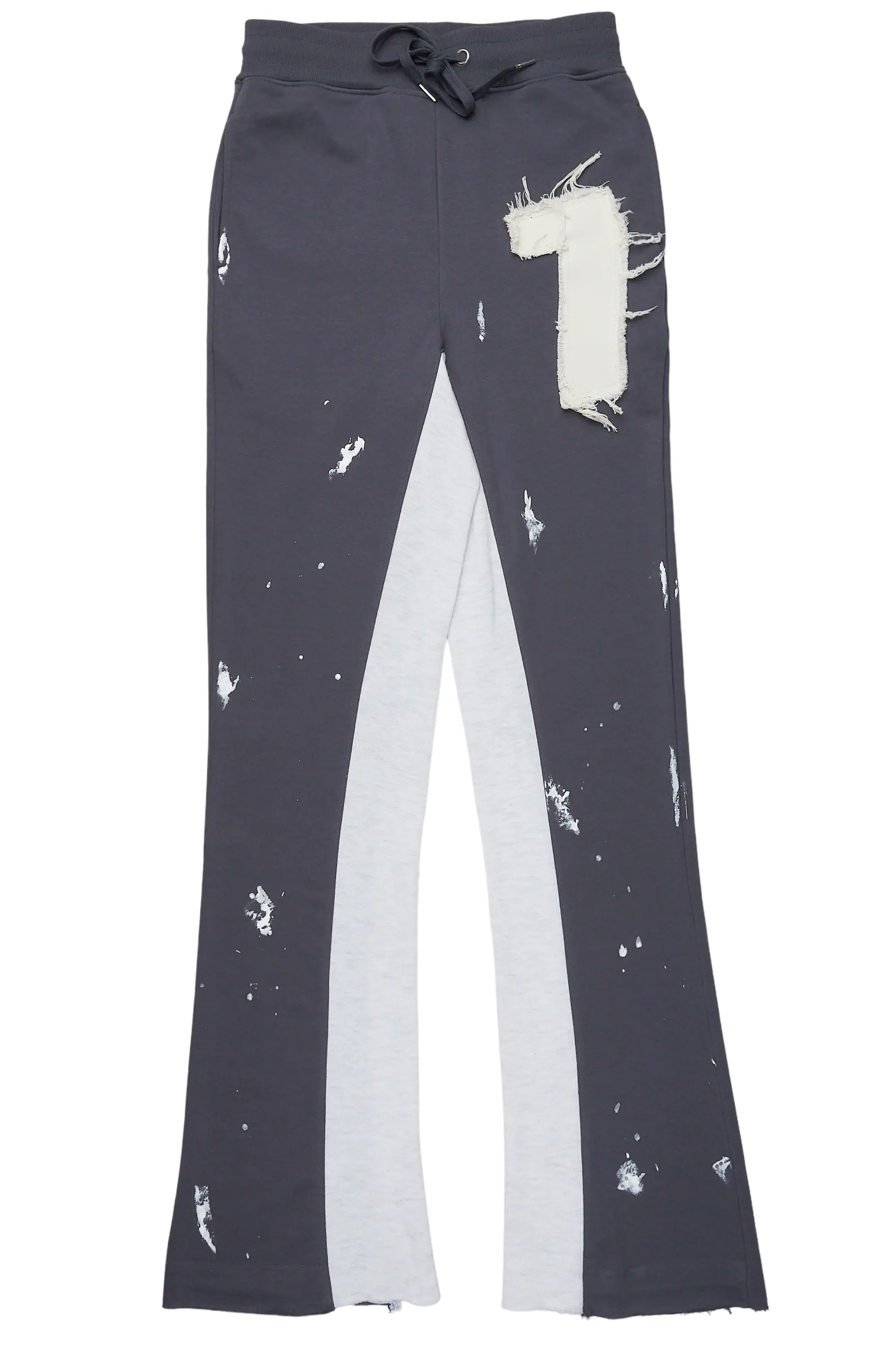 Baback Charcoal Patchwork Stacked Baggy Flare Pants - Image 2