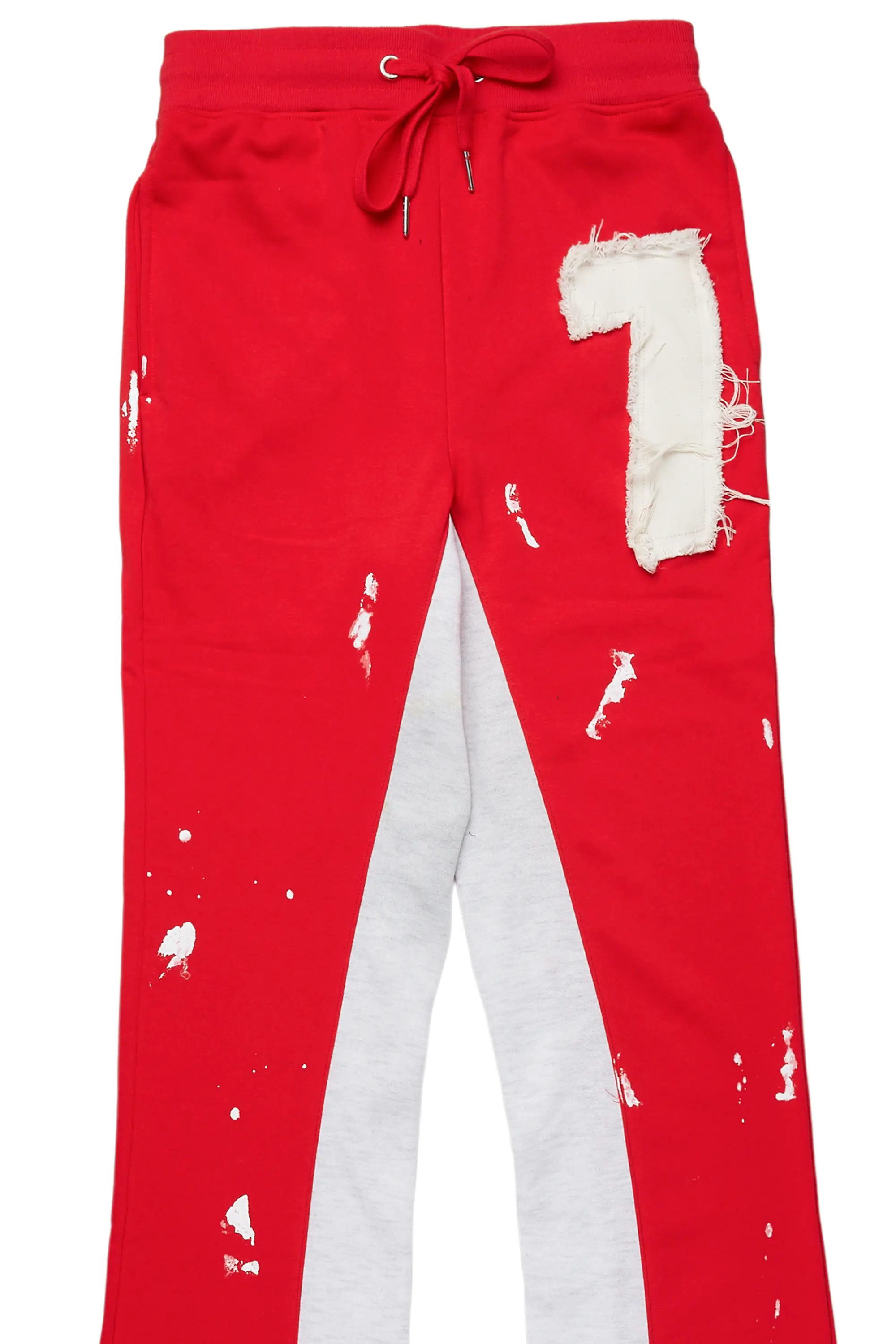 Baback Red Patchwork Stacked Baggy Flare Pants - Image 3