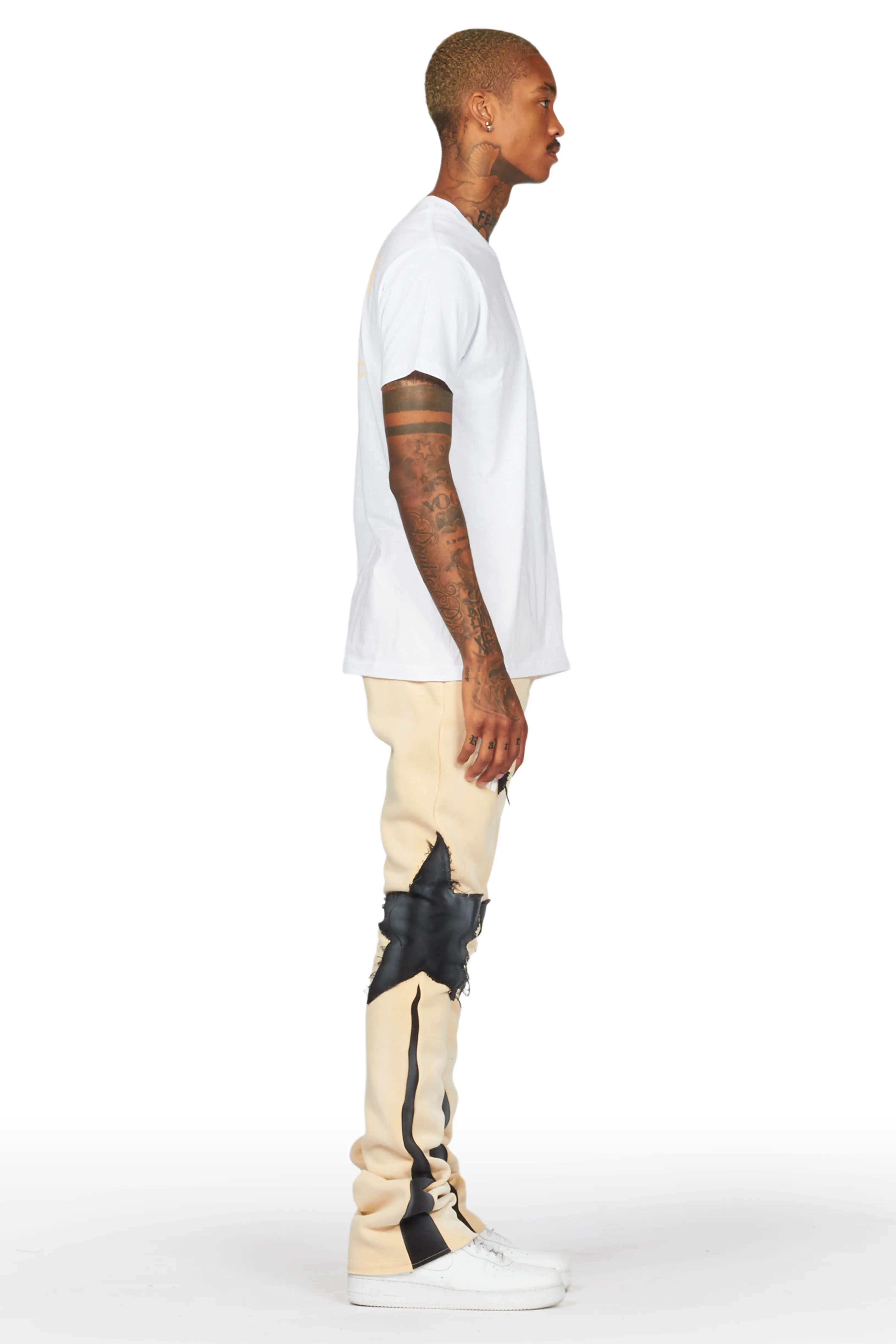 Capron Beige Patchwork Stacked Flare Pants - Image 4