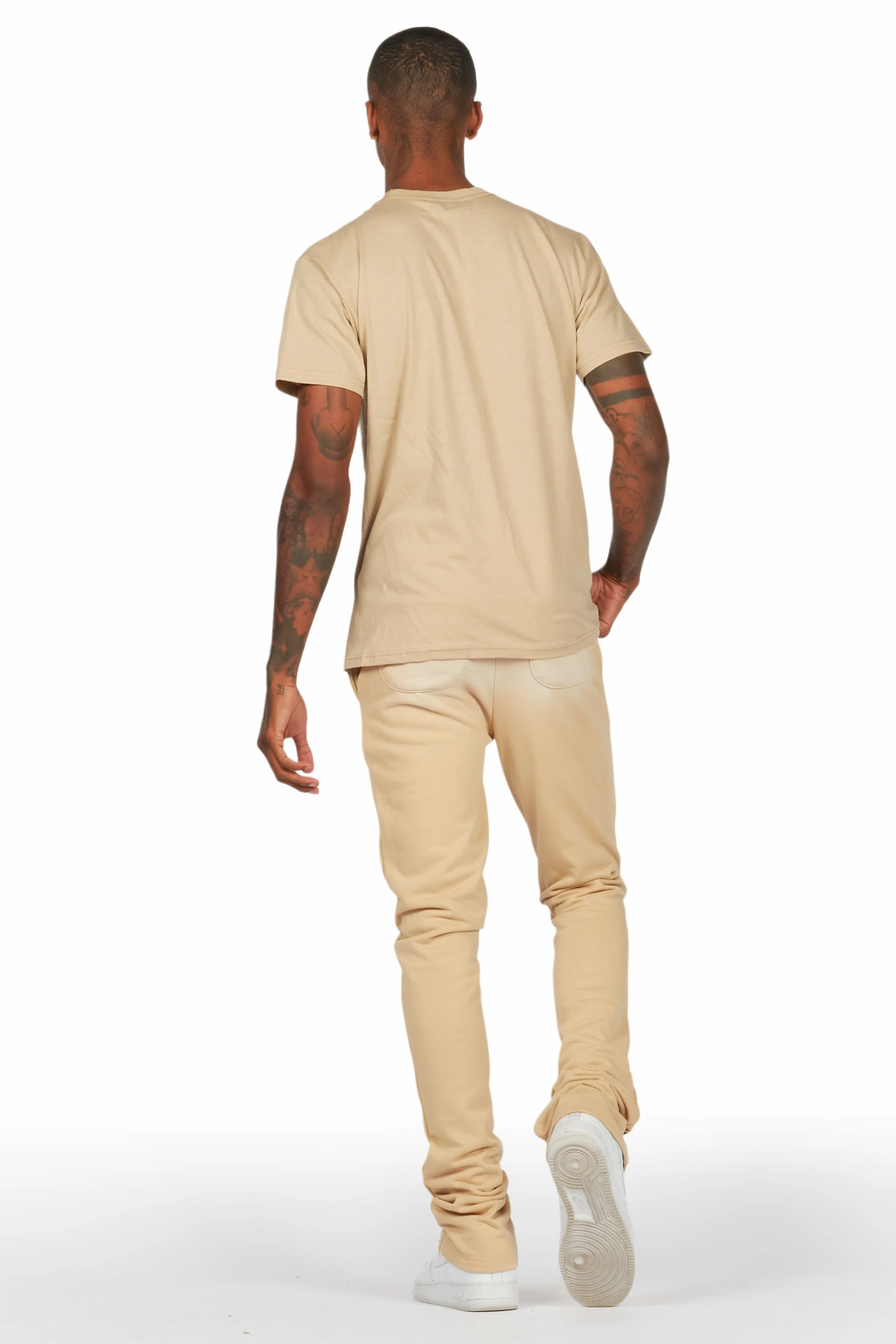 Damani Beige Patchwork Stacked Flare Pants - Image 5