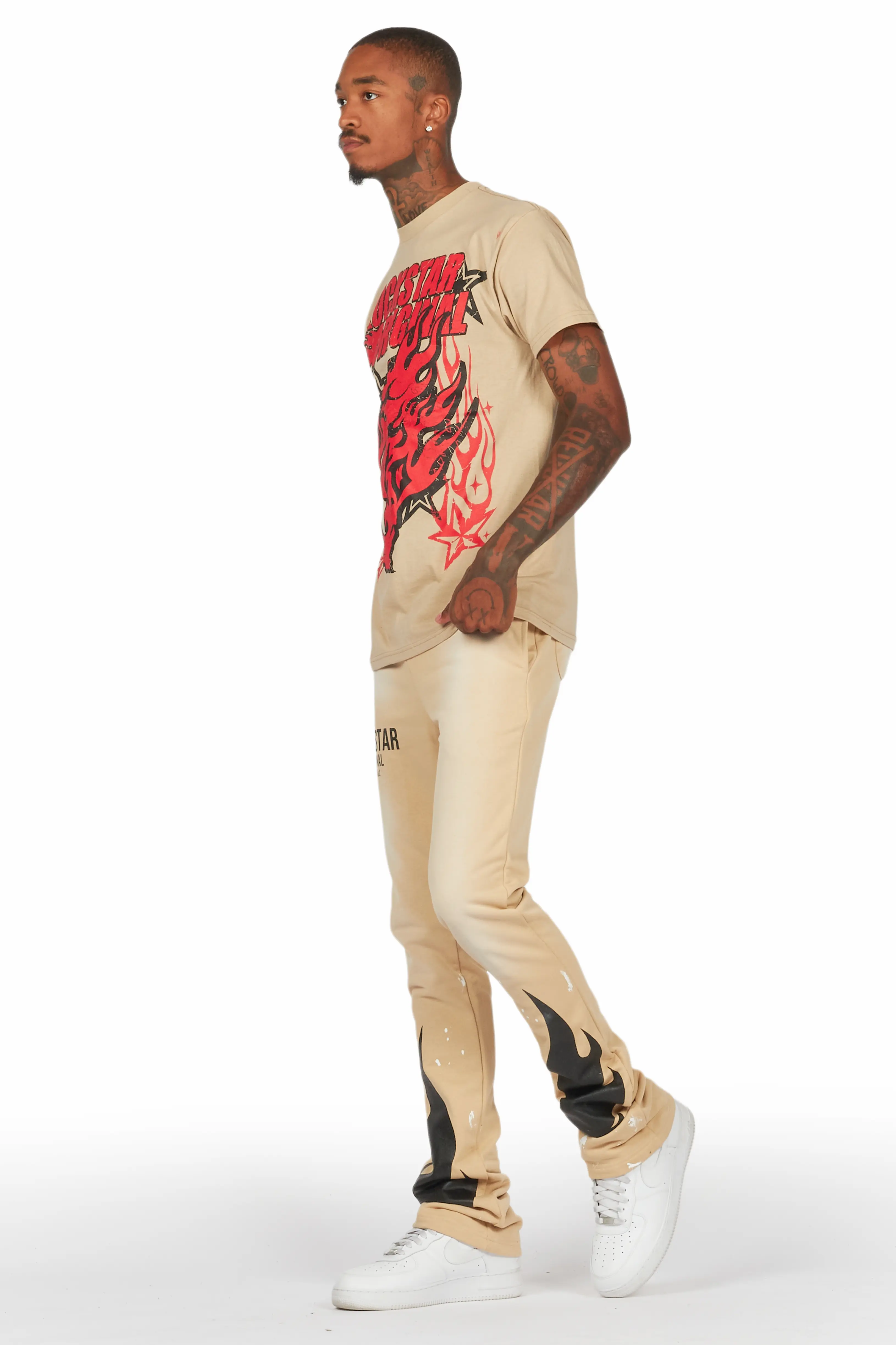 Damani Beige Patchwork Stacked Flare Pants - Image 6
