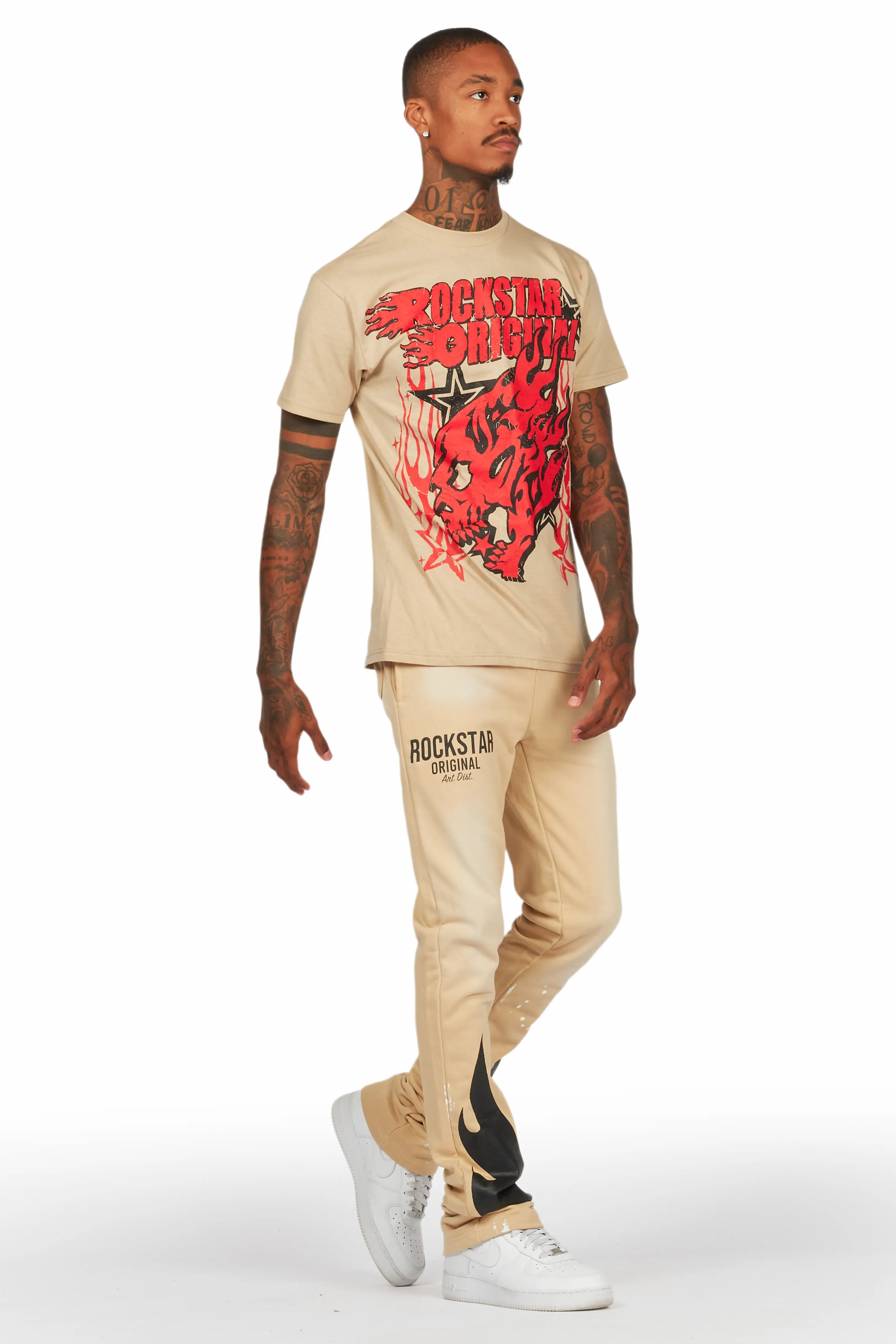 Damani Beige Patchwork Stacked Flare Pants - Image 7